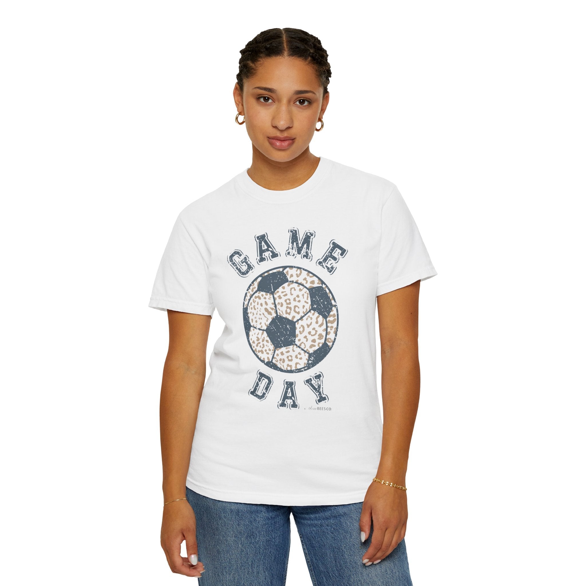 Adult Heavy Cotton Comfort Colors Soccer Game Day Leopard Hive Tee