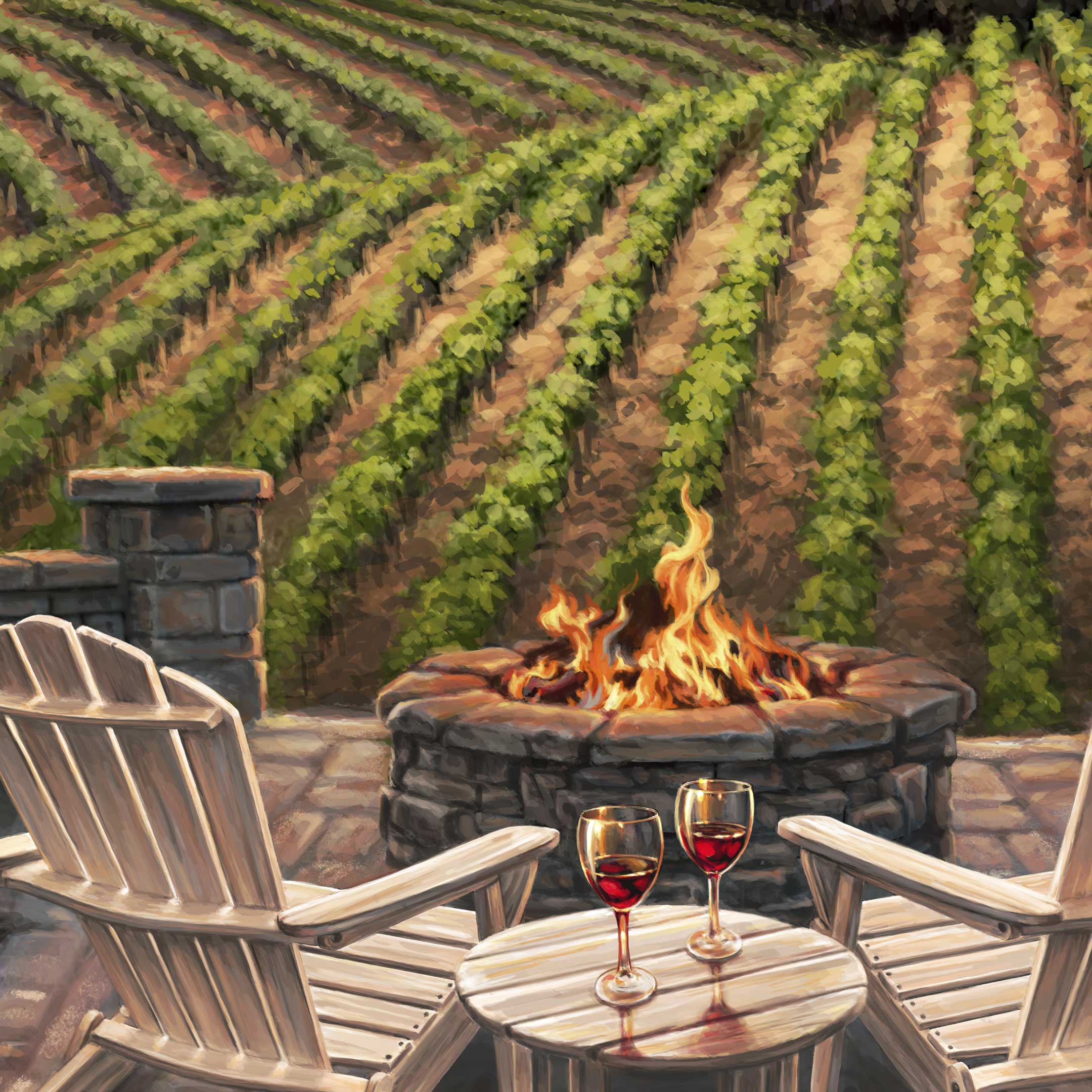 Wine at Sunset Block Wall Art by D. Gelsinger - Family Love Decor - 95684B-DG