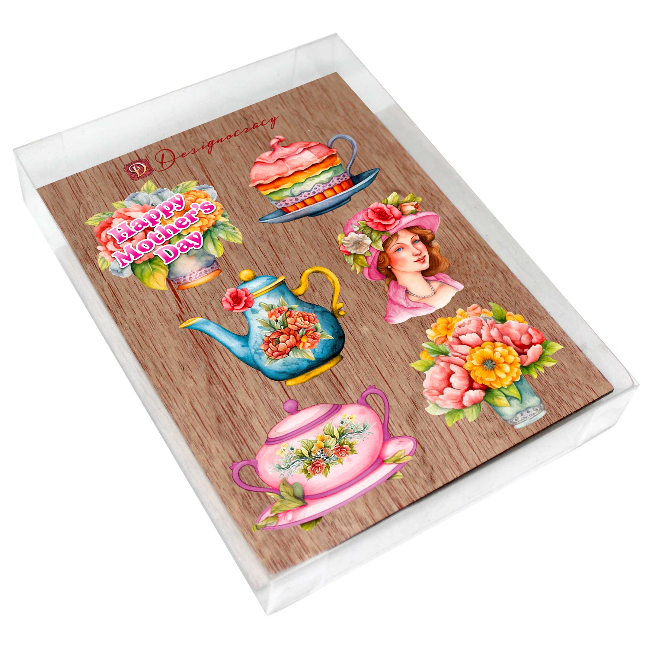 Happy Mother's Day Decorative Wooden Magnets Set of 6 by G. Debrekht - Family Love Decor - 8090059G-S6