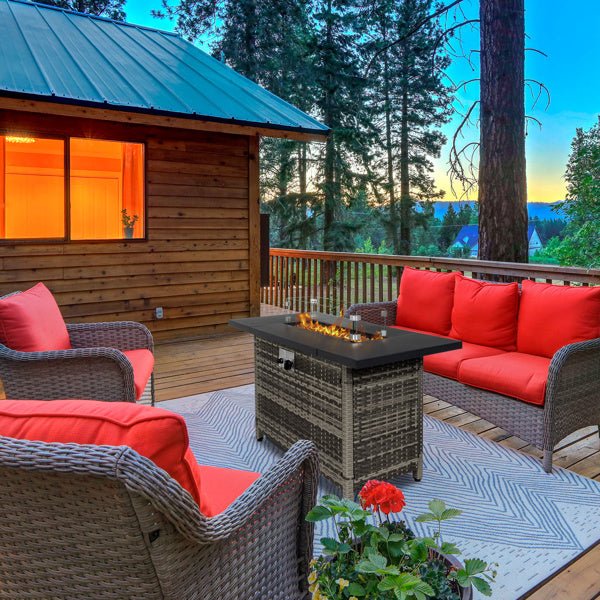 43-Inch Fire Table, 50000 BTU Gas Firepit with Volcanic Stone Black