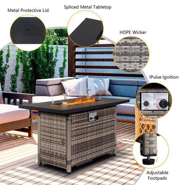 43-Inch Fire Table, 50000 BTU Gas Firepit with Volcanic Stone Black