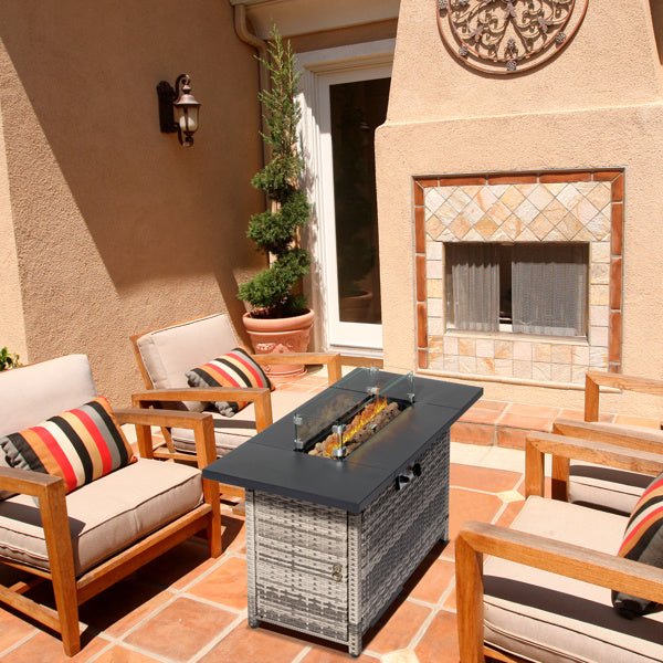 43-Inch Fire Table, 50000 BTU Gas Firepit with Volcanic Stone Black
