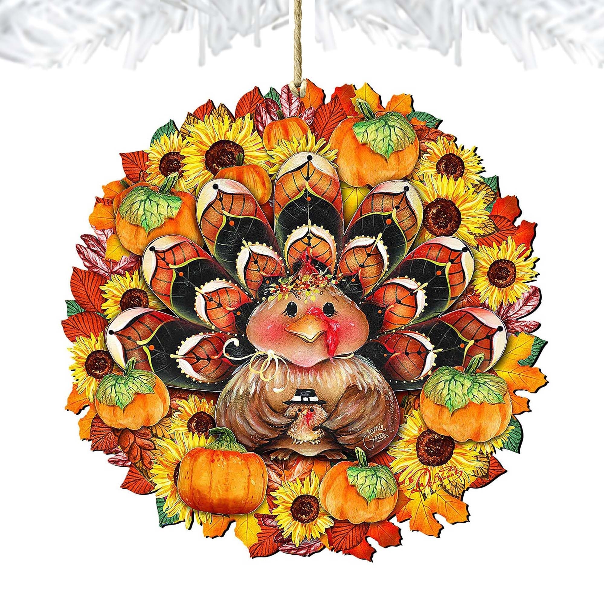 Turkey Wreath Wooden Ornaments - Thanksgiving Halloween Decor by Jamie Mills-Price - 8185305-3-MP