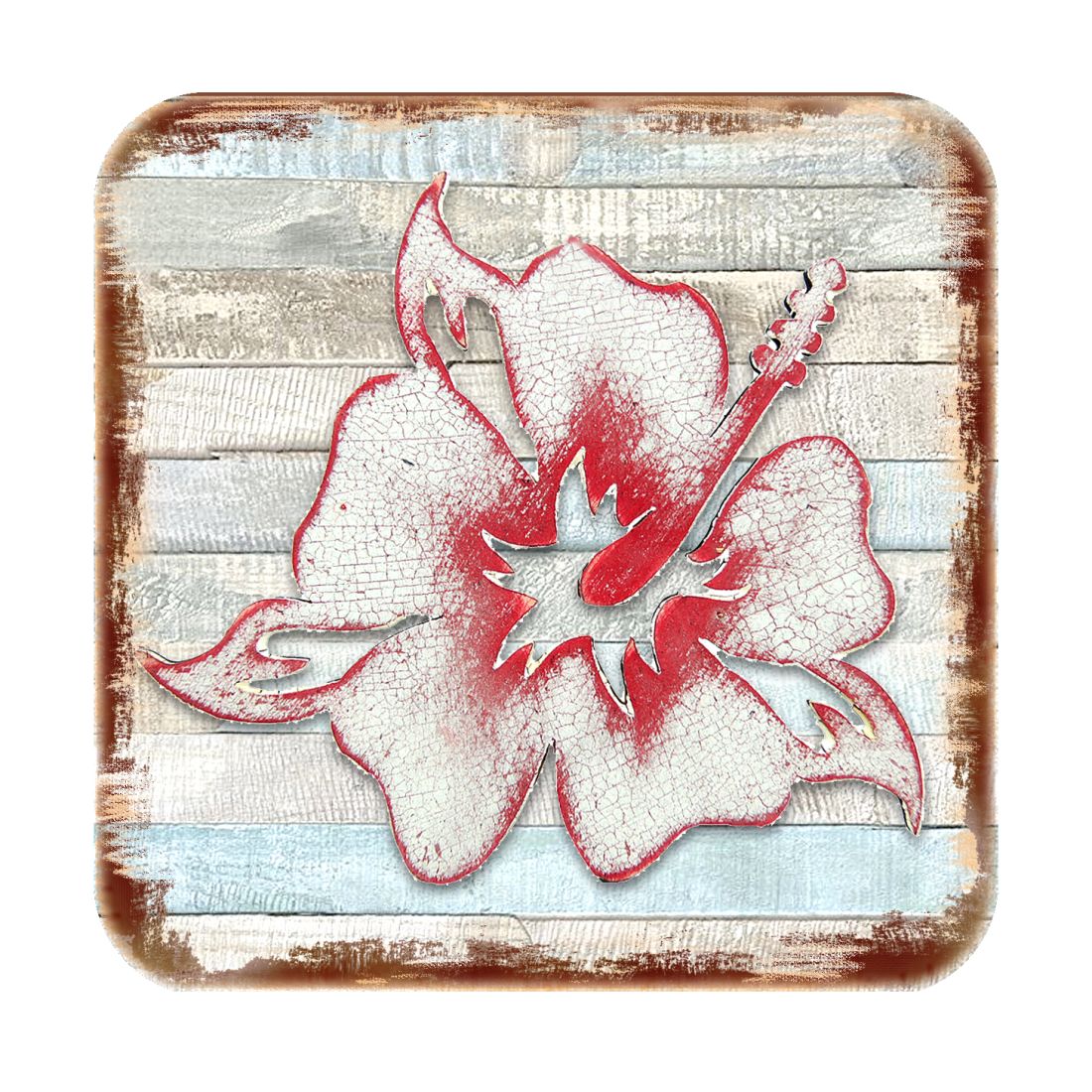 Hibiscus Flower Wooden Cork Coasters Gift Set of 4 by Nature Wonders - Nature Wildlife Decor - 8198421-9C-S4