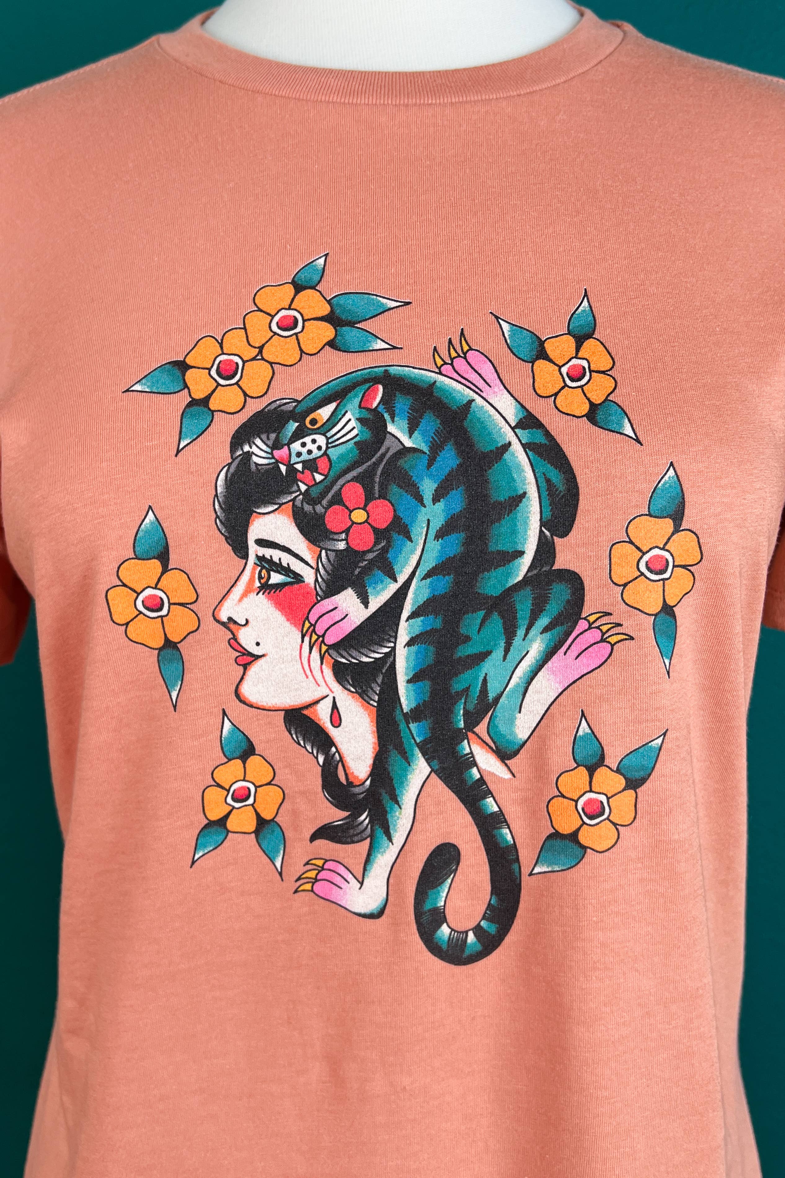 The Blue Tiger Lady Relaxed Tee in Terracotta Pink- SMALL