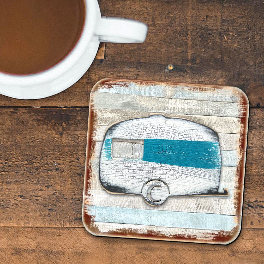 Woodsy Camper Wooden Cork Coasters Gift Set of 4 by Nature Wonders - Nature Wildlife Decor - 8198431-9C-S4