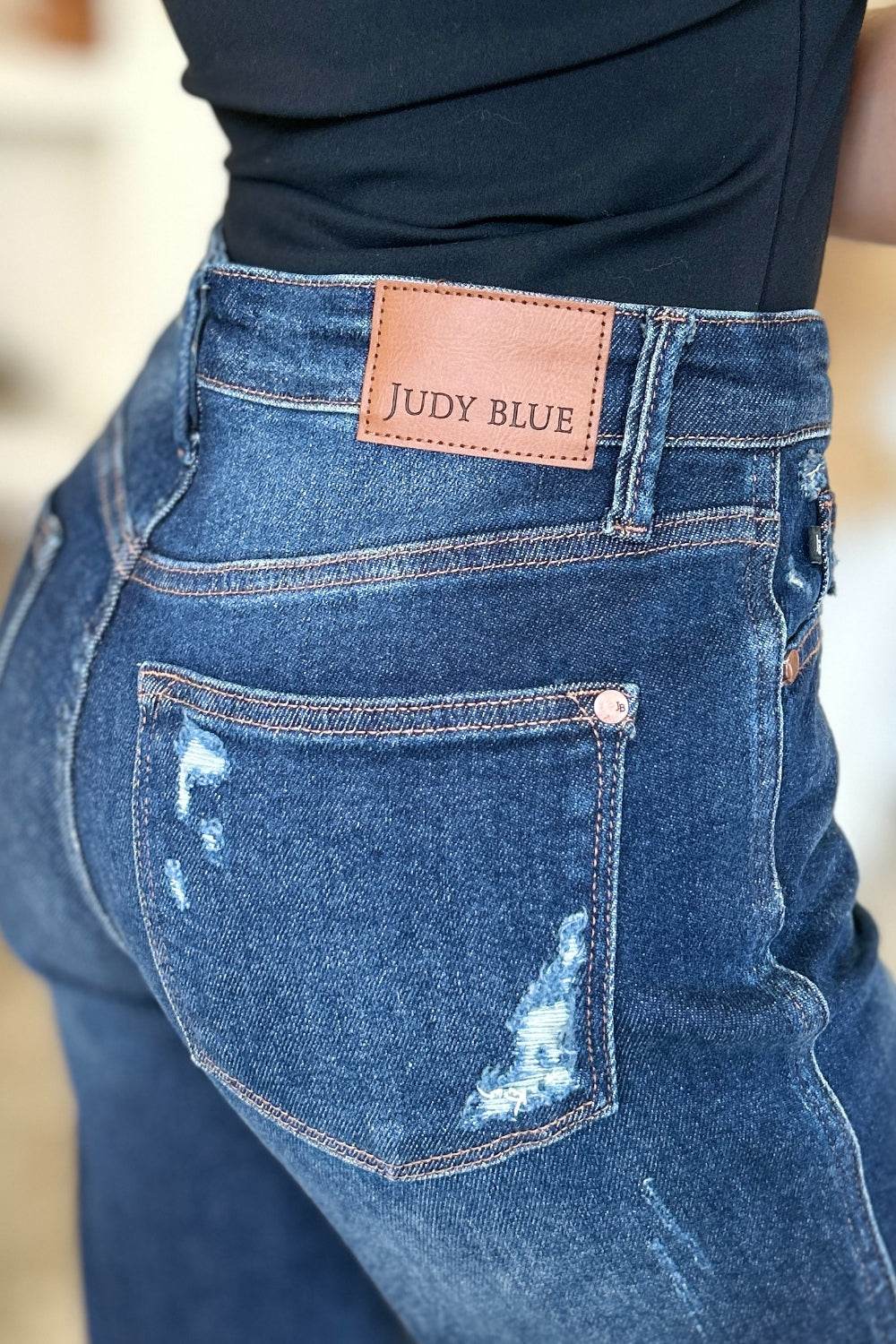 Judy Blue Full Size High Waist Rigid Magic Heavy Destroy Straight Women Jeans