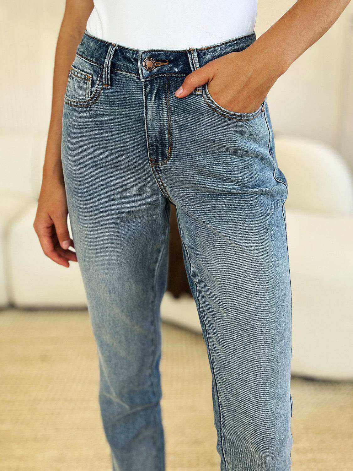 Judy Blue Full Size Mid Rise Rigid Magic Release Hem Women Jeans