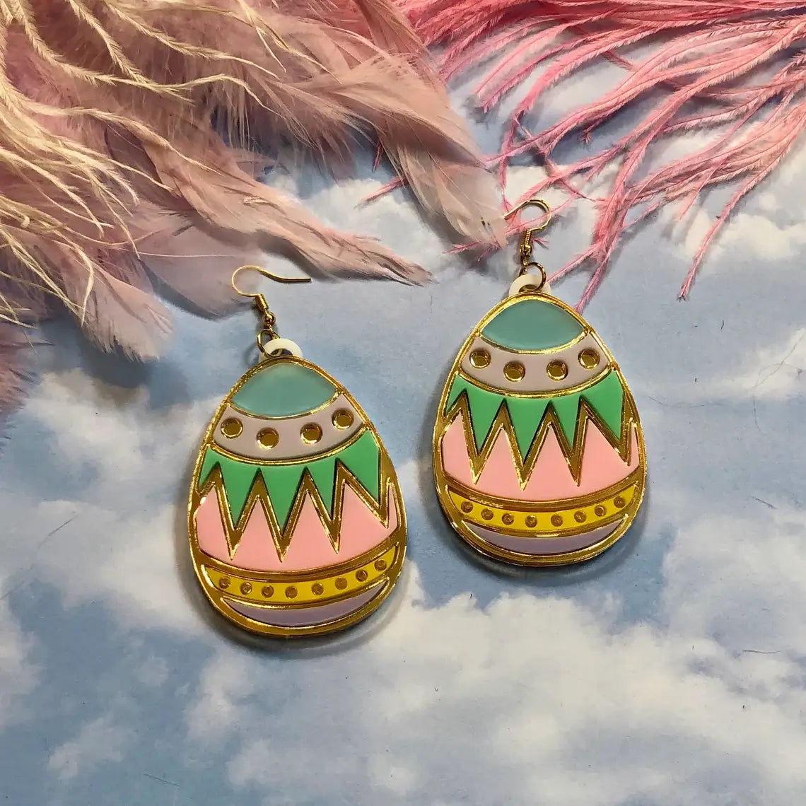 Colorful Easter Egg Acrylic Earrings - Pink, Blue, Teal
