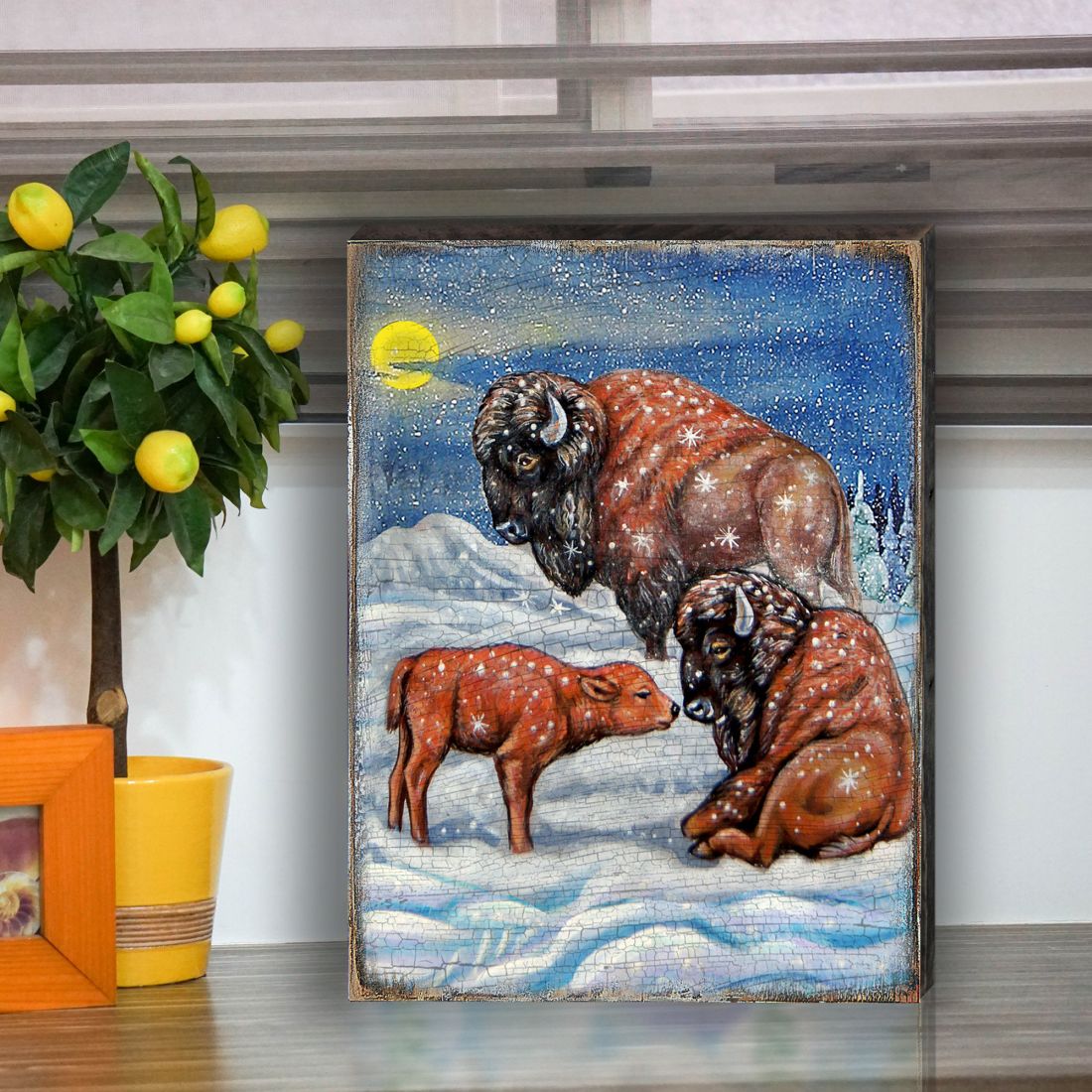 Buffalos Art Wooden Wall Art by Nature Wonders - Nature Wildlife Decor - 95217B