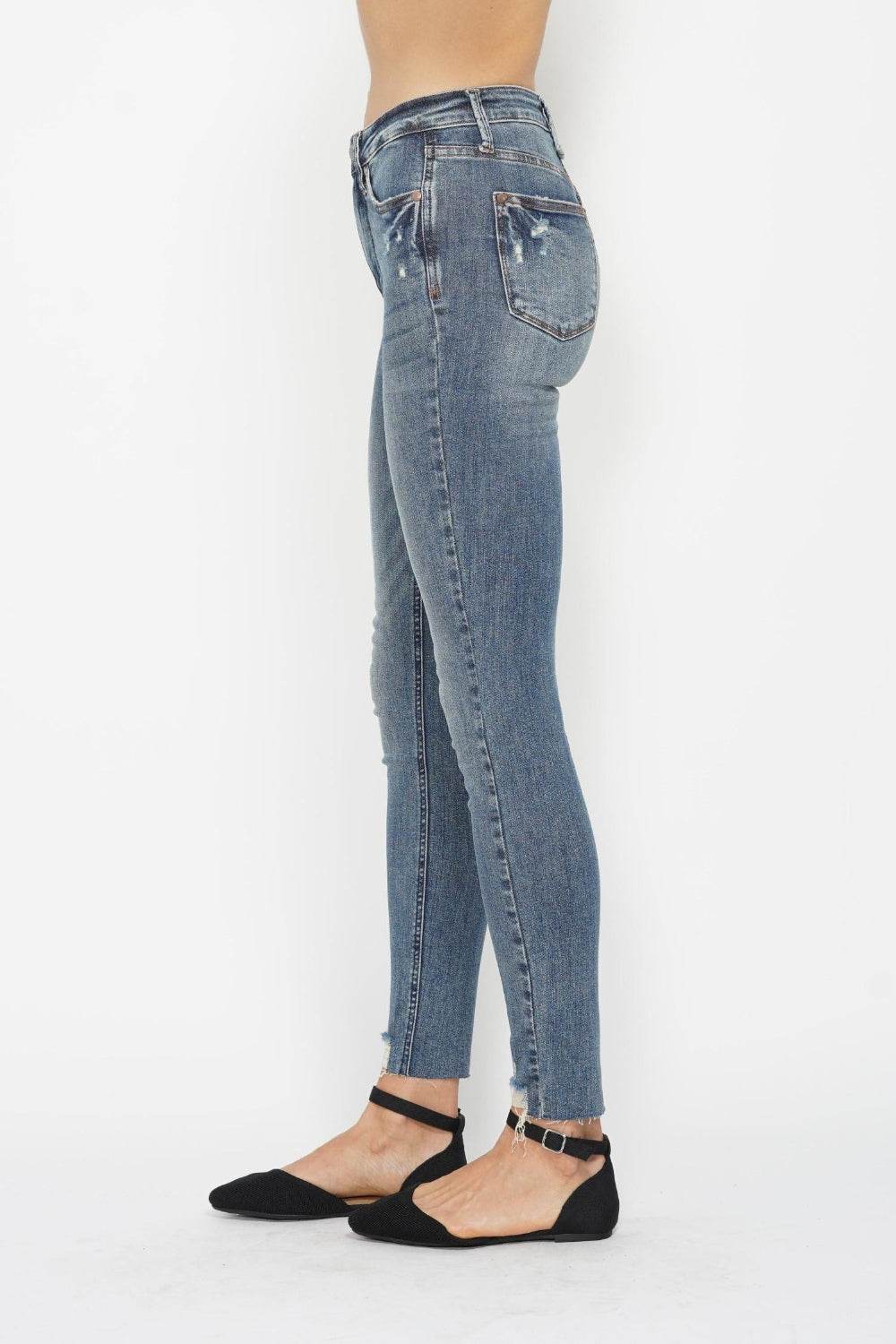 Judy Blue Full Size Tummy Control Vintage Wash Hem Destroy Skinny Women Jeans