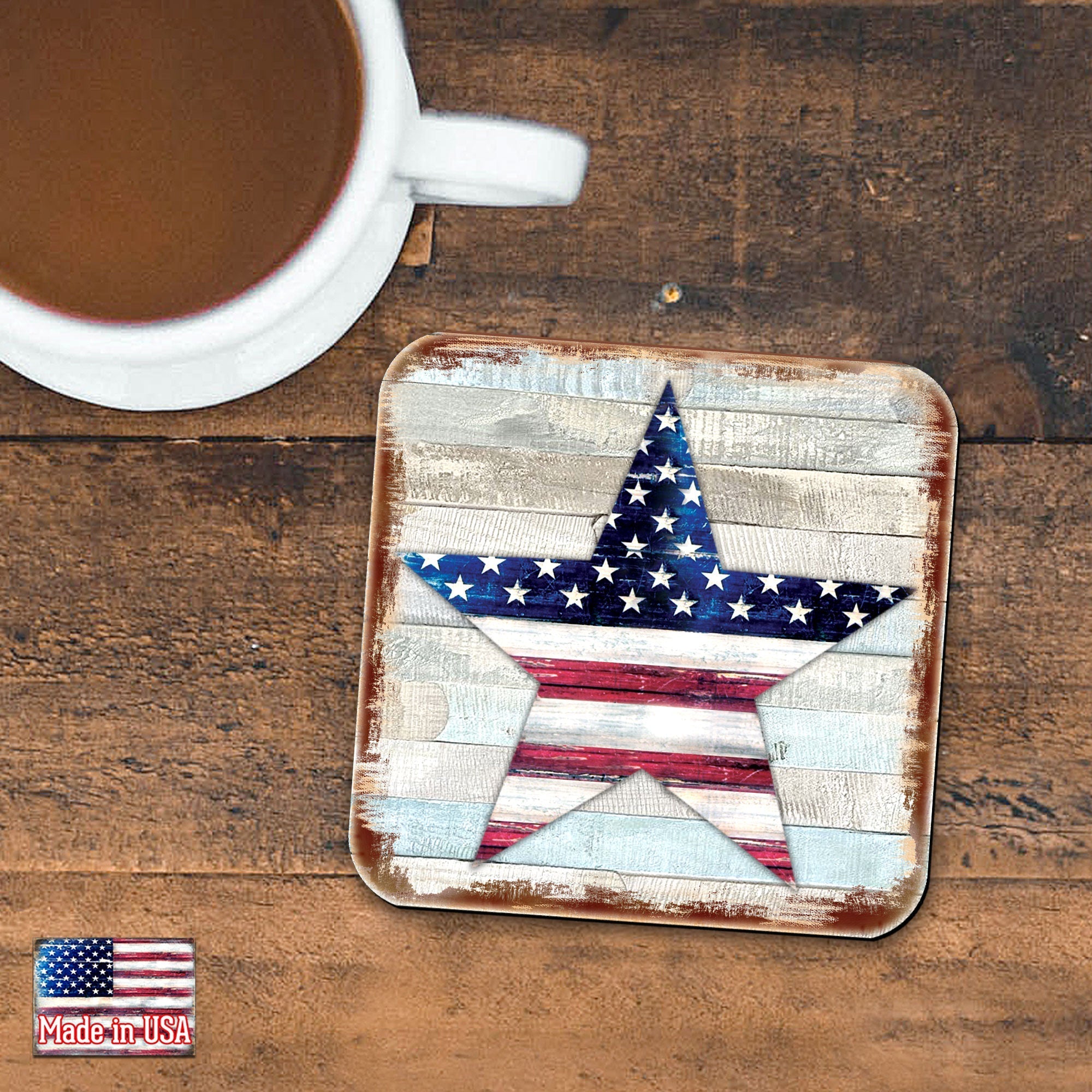 American Star Wooden Cork Coasters Gift Set of 4 by Nature Wonders - American Patriotic Decor - 8198917C-S4