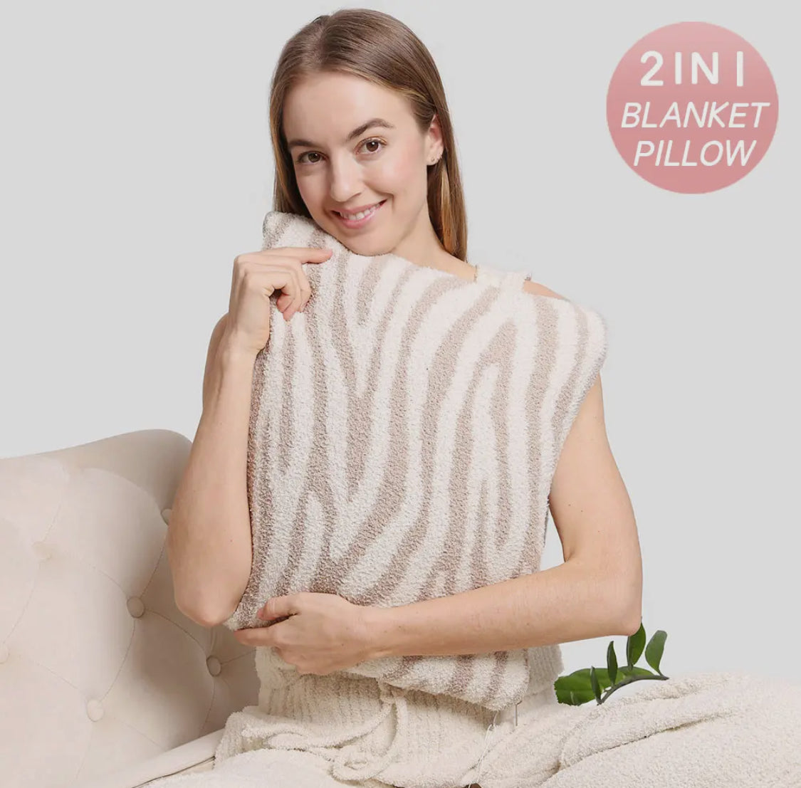 2-in-1 Taupe Zebra Blanket / Pillow