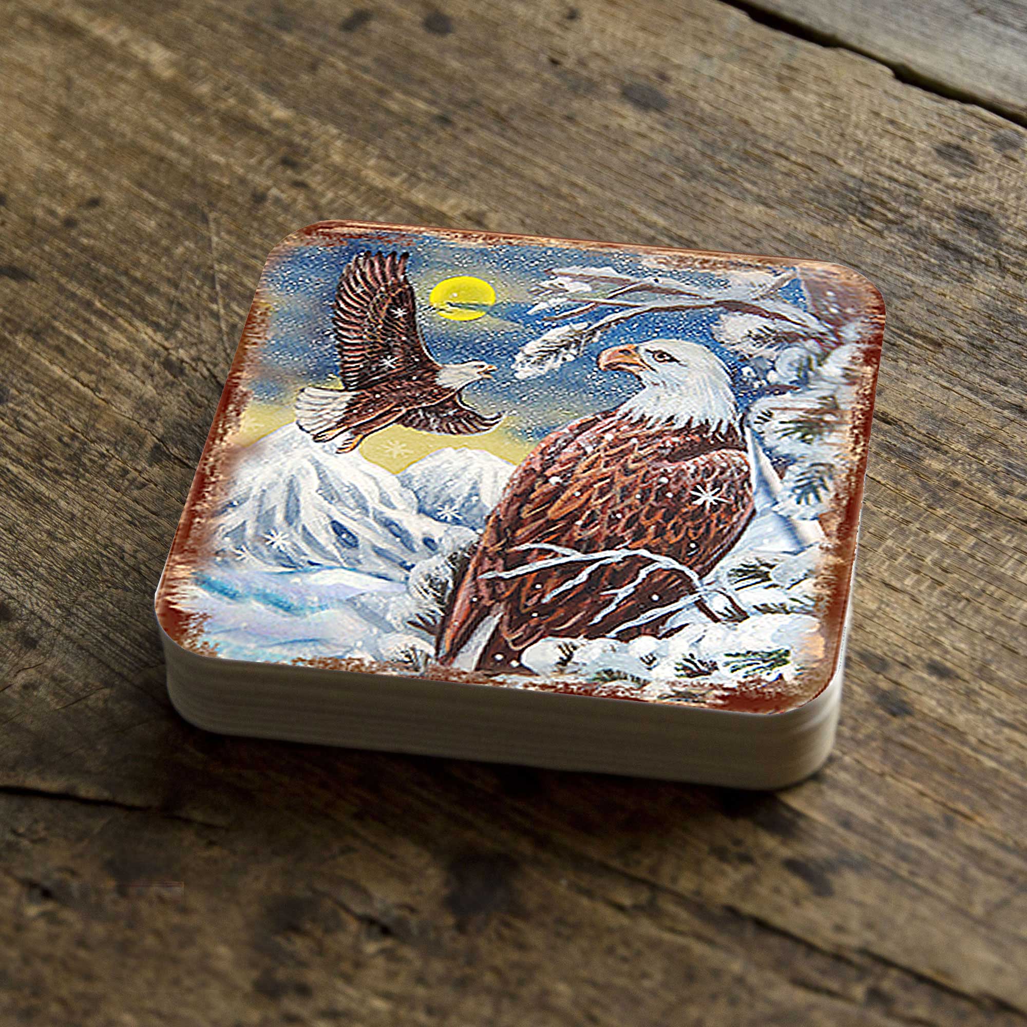 Eagle Wooden Cork Coasters Gift Set of 4 by Nature Wonders - Nature Wildlife Decor - 95219C-S4