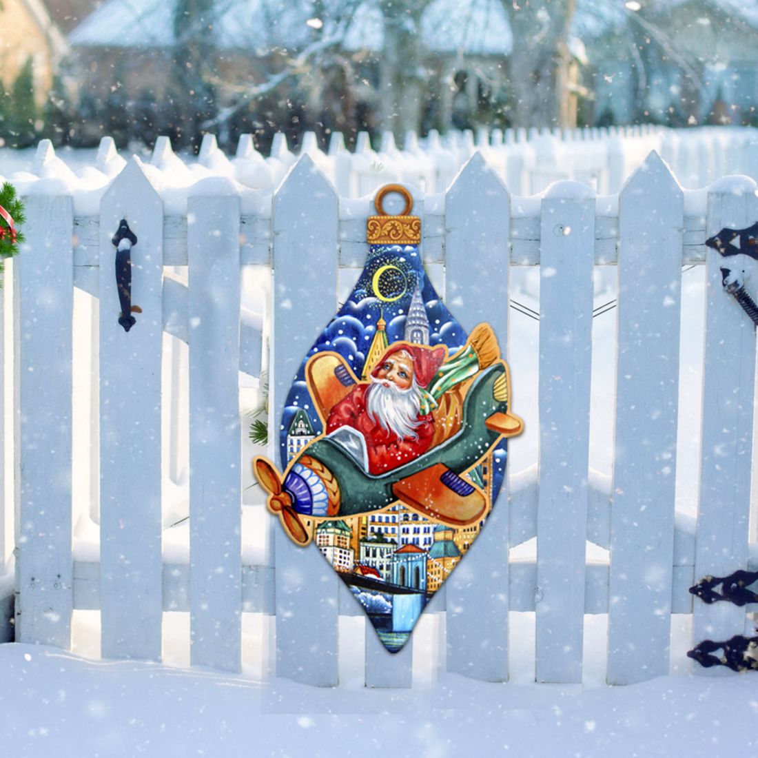 Santa On an Airplane Christmas Door Decor by G. DeBrekht - Christmas Santa Snowman Decor - 8112170H