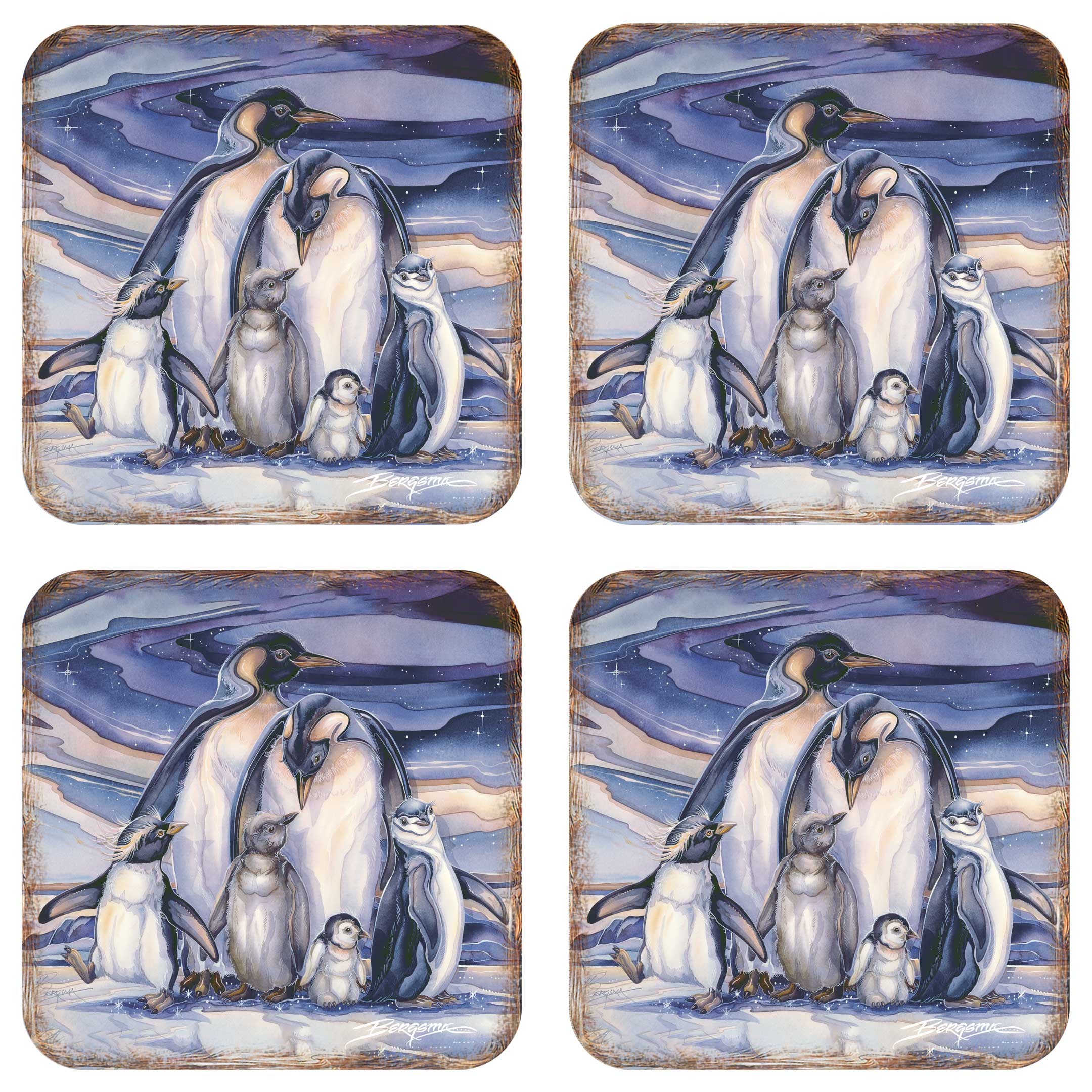 Penguin Family Wooden Cork Coasters Gift Set of 4 by J. Bergsma - Coastal Wildlife Decor - 8199472C-S4-S4 (Copy)