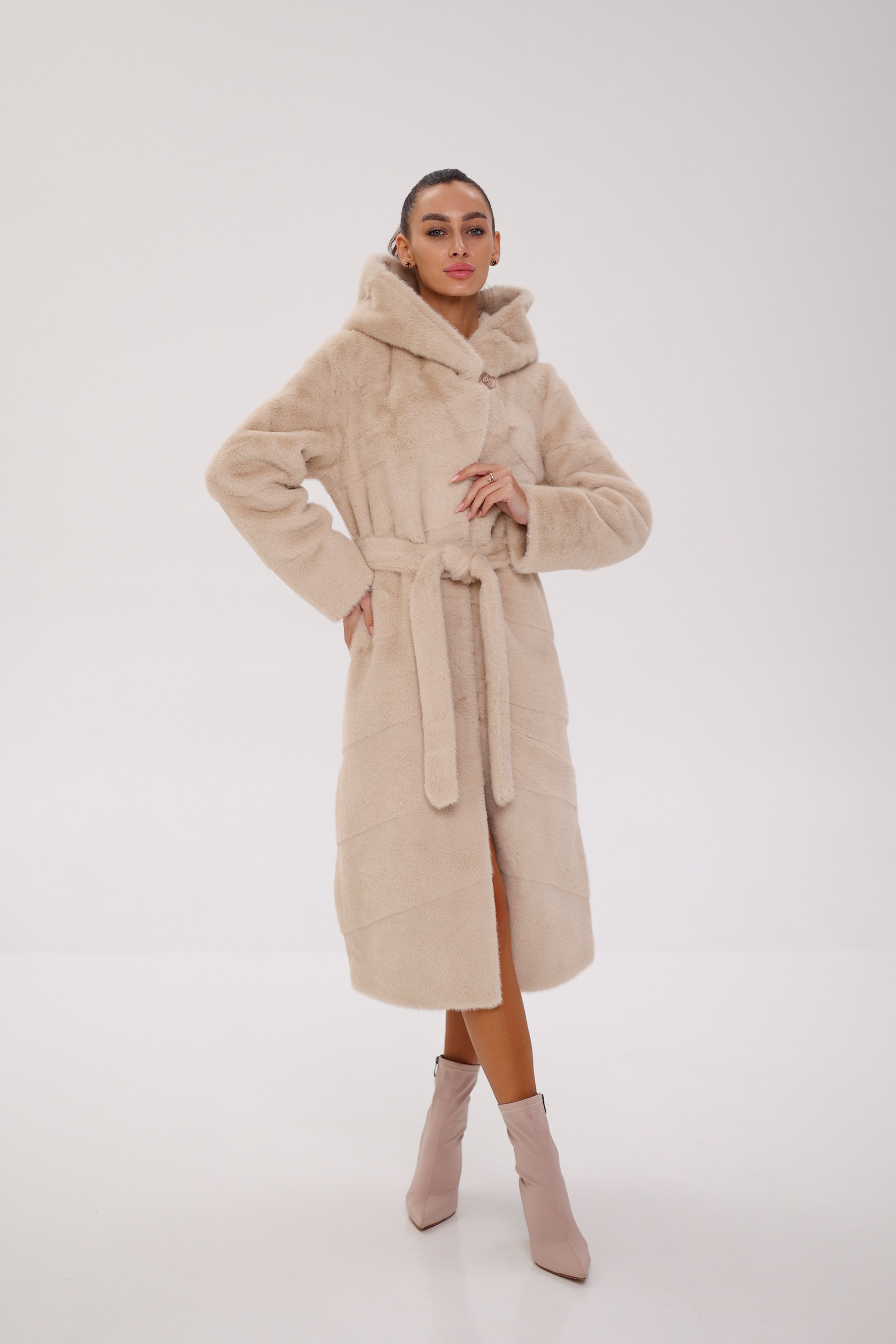 Faux Mink Effect Fur Hooded Coat