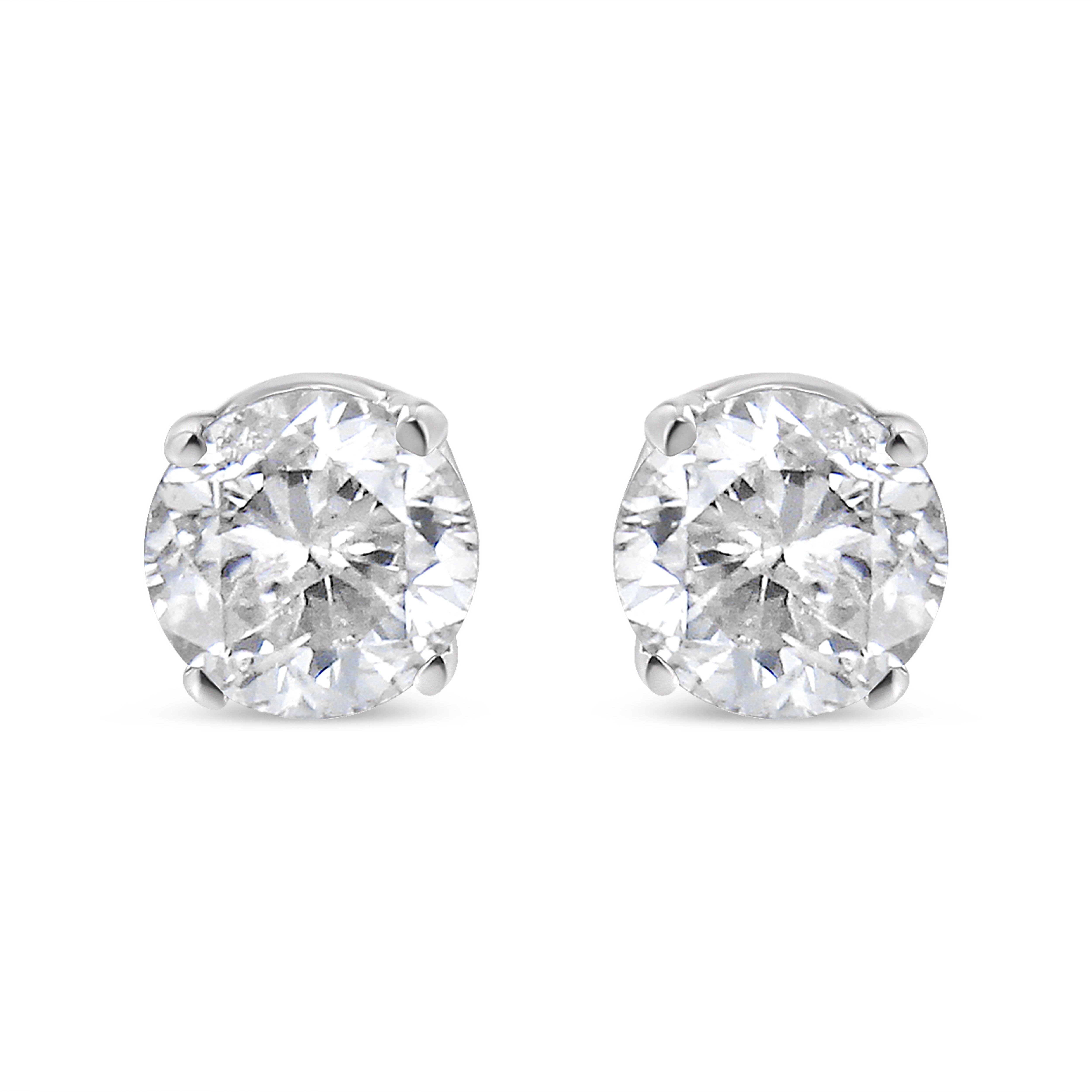 10K White Gold 1/10 Cttw Round Brilliant-Cut Near Colorless Near Colorless Diamond Classic 4-Prong Stud Earrings (I-J Color, I1-I2 Clarity)
