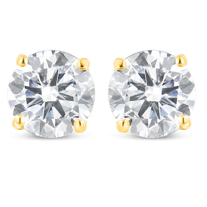 10K Yellow Gold 1-1/2 Cttw Round Brilliant-Cut Diamond Classic 4-Prong Stud Earrings With Screw Backs (K-L Color, I2-I3 Clarity)