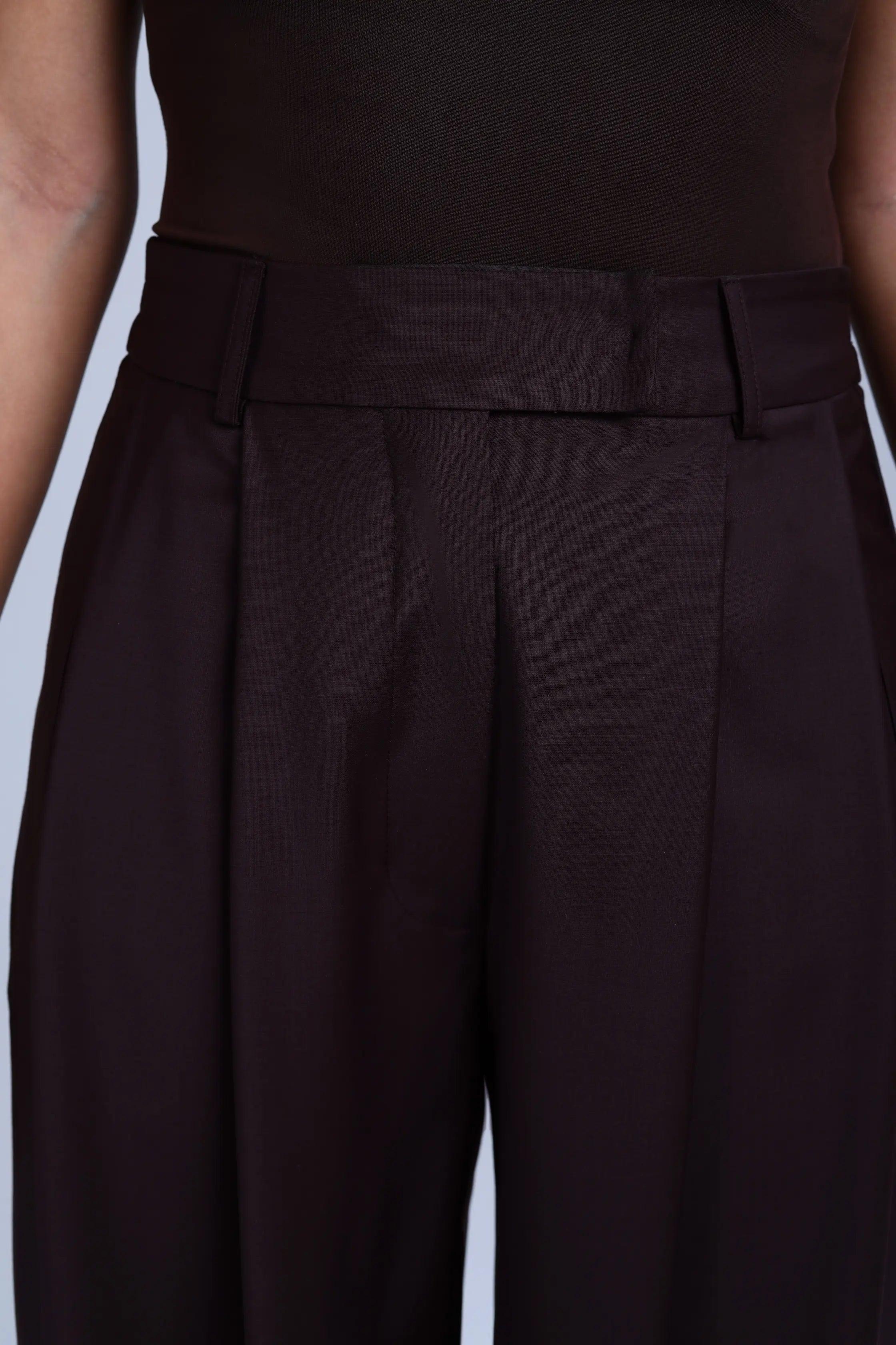 Broadway Monica Wid-Leg Virgin Wool Pants in Dark Coffee
