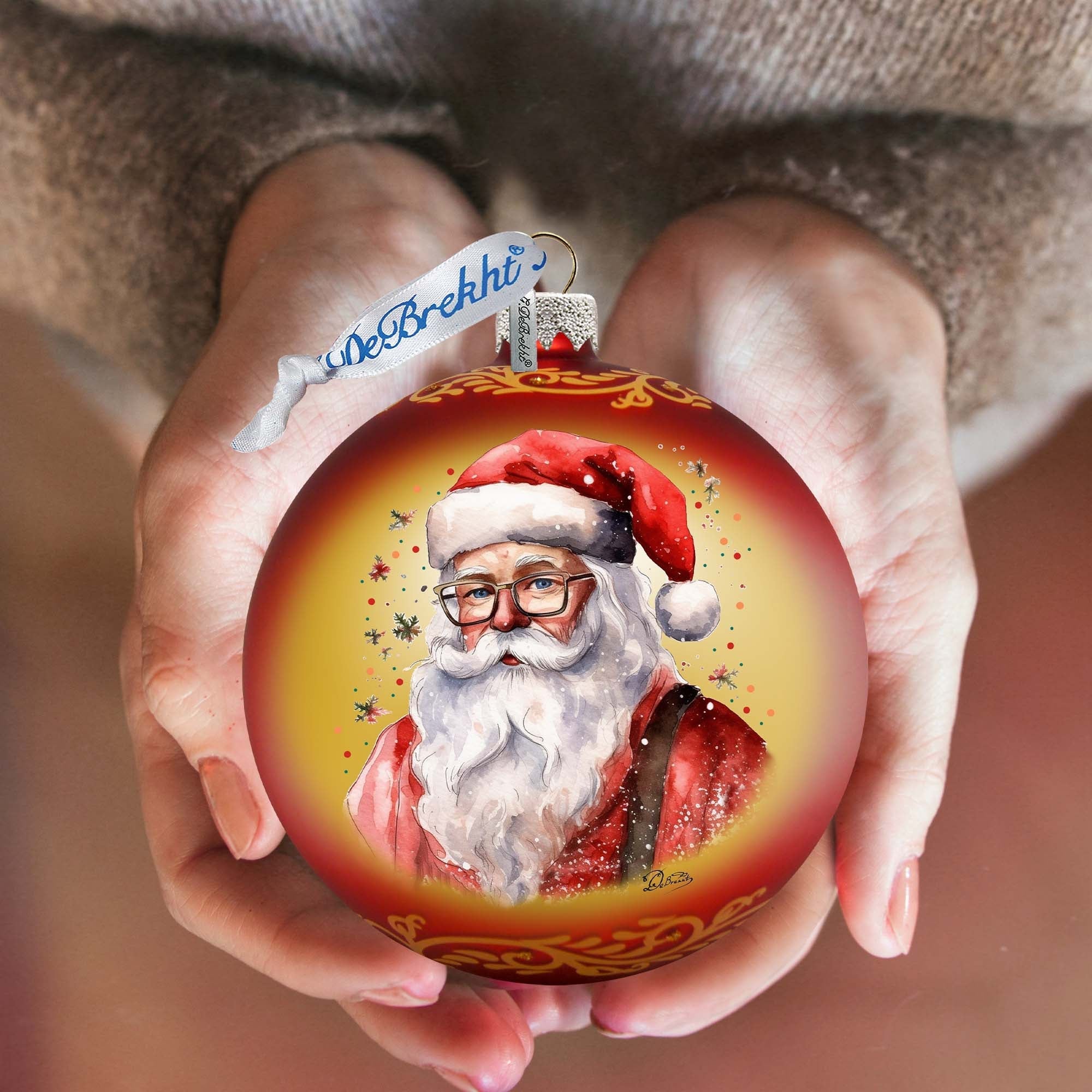 Jolly Santa Claus Ball Glass Ornament by G. Debrekht - Christmas Santa Snowman Decor - 73374