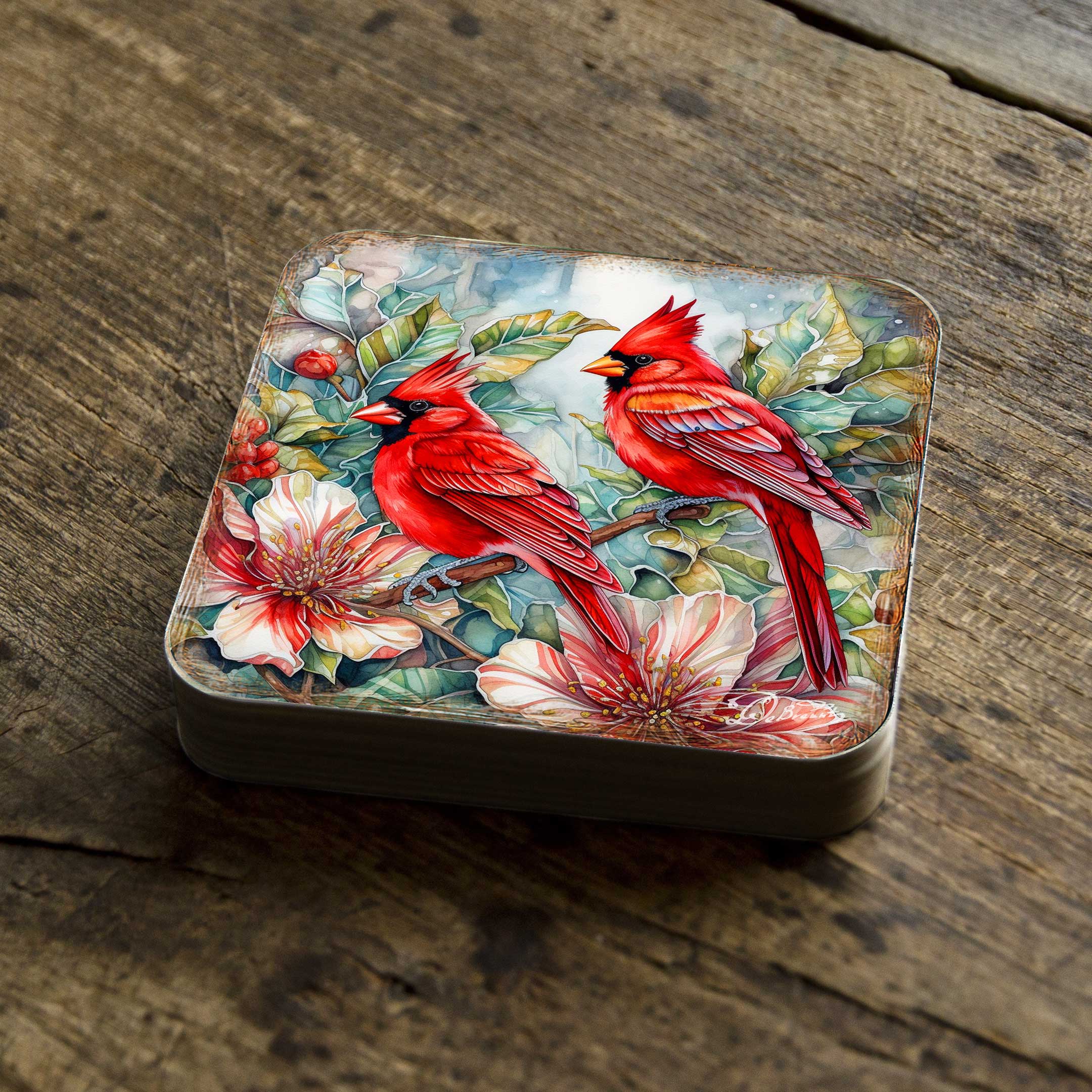 Red Cardinals Wooden Cork Coasters Gift Set of 4 by G. Debrekht - Wildlife Decor - 8199452C-S4