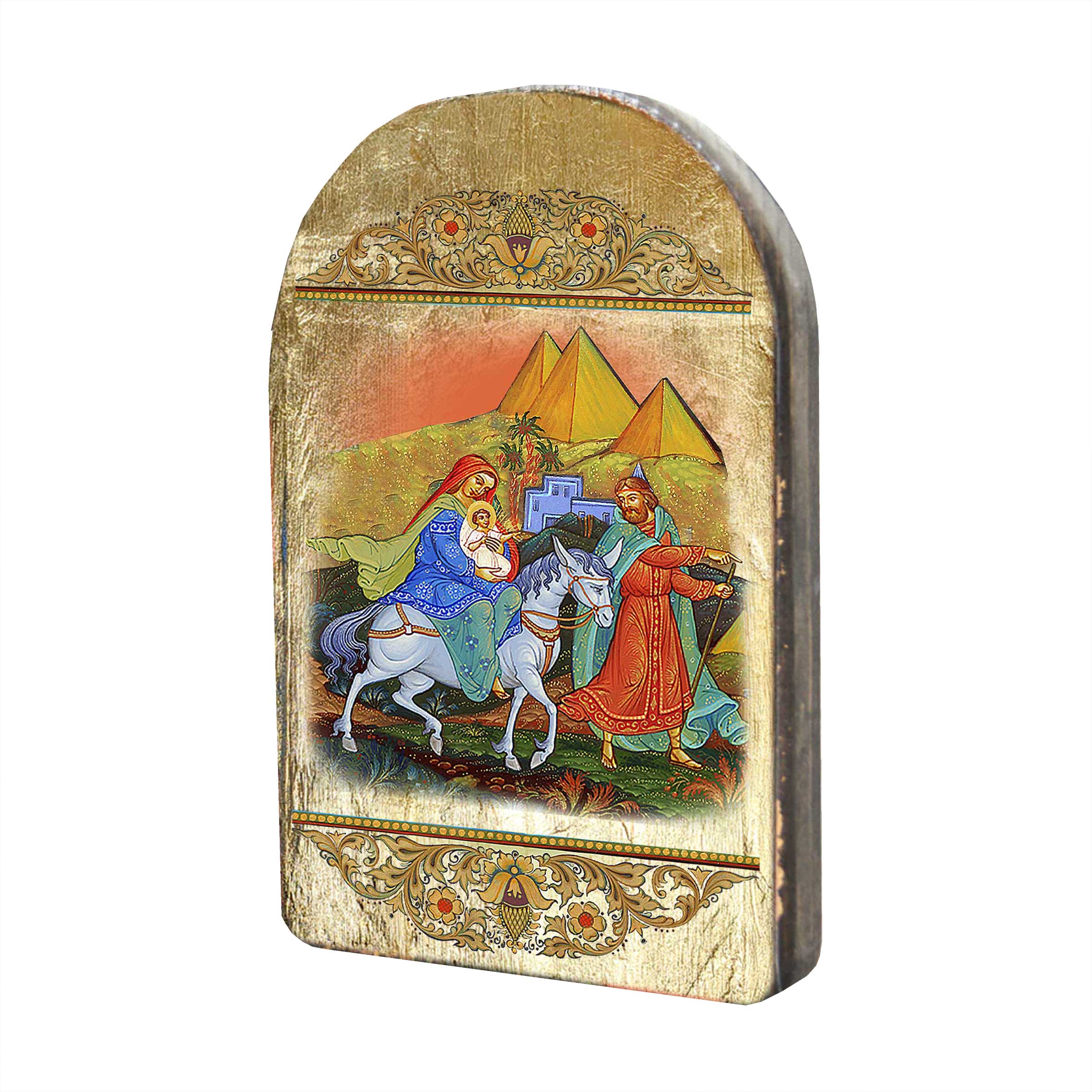 Flight to Egypt Wooden Gold Plated Religious Orthodox Sacred Icon - Inspirational Icon Decor - 86016