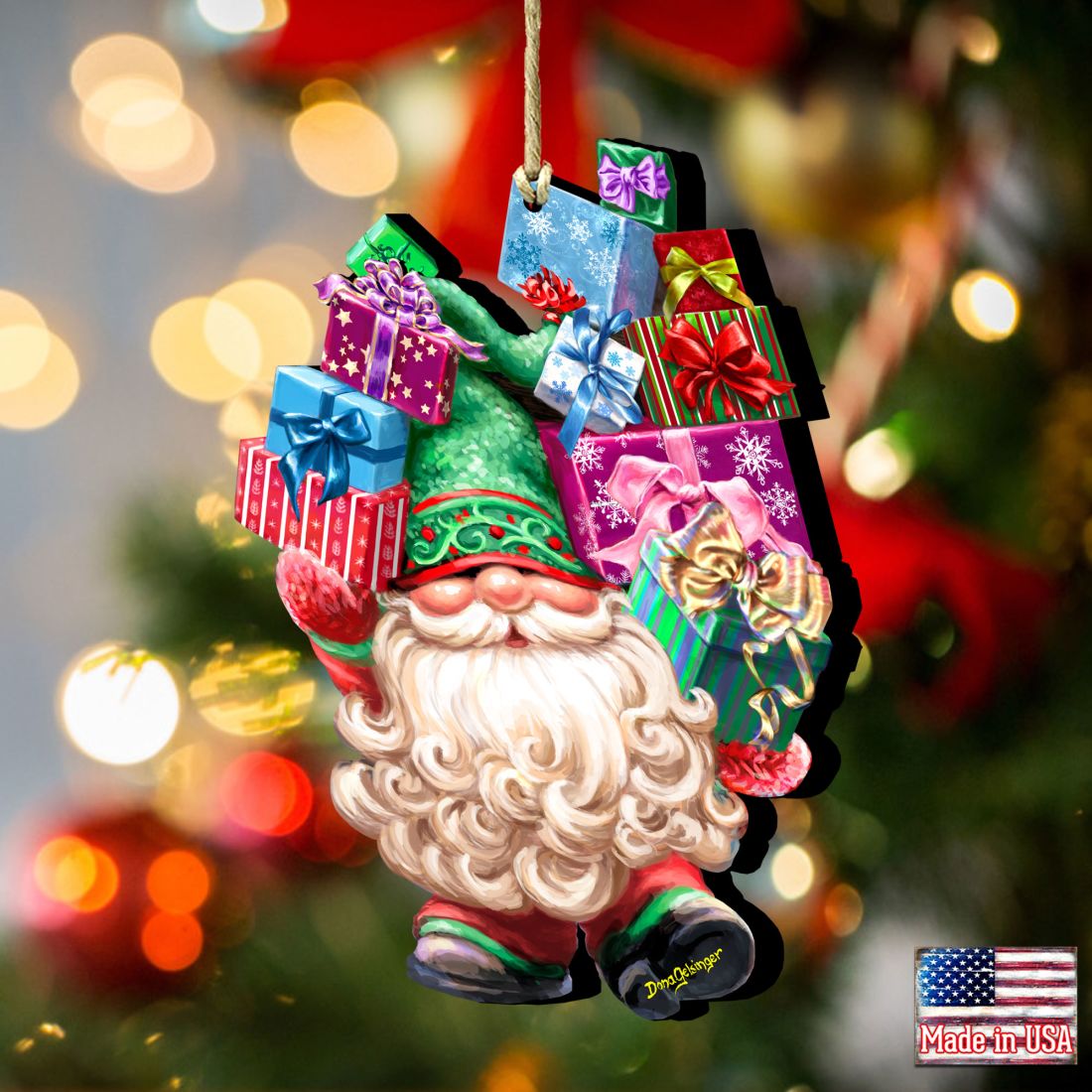 Gift Giver Gnome Dwarf Wreath Wooden Ornaments by Gelsinger - Christmas Decor - 8161054-DG