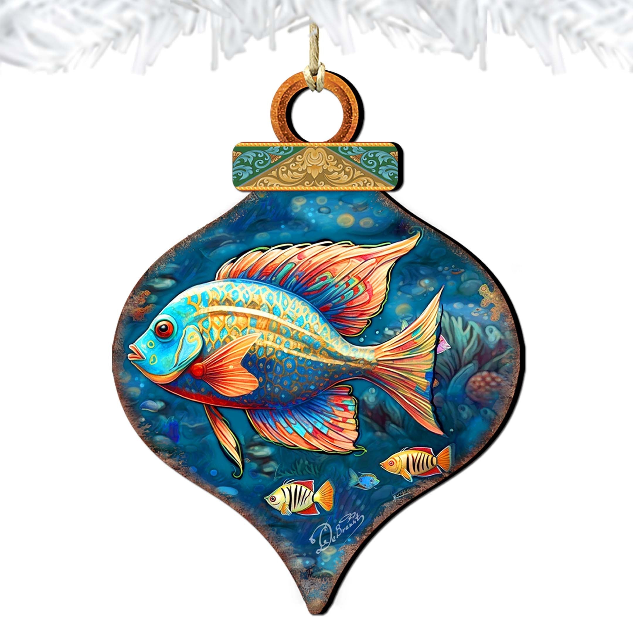 Holiday Coastal Ornaments - Exotic Fish Wooden Ornaments by G. Debrekht Coastal Holiday Decor - 8688179
