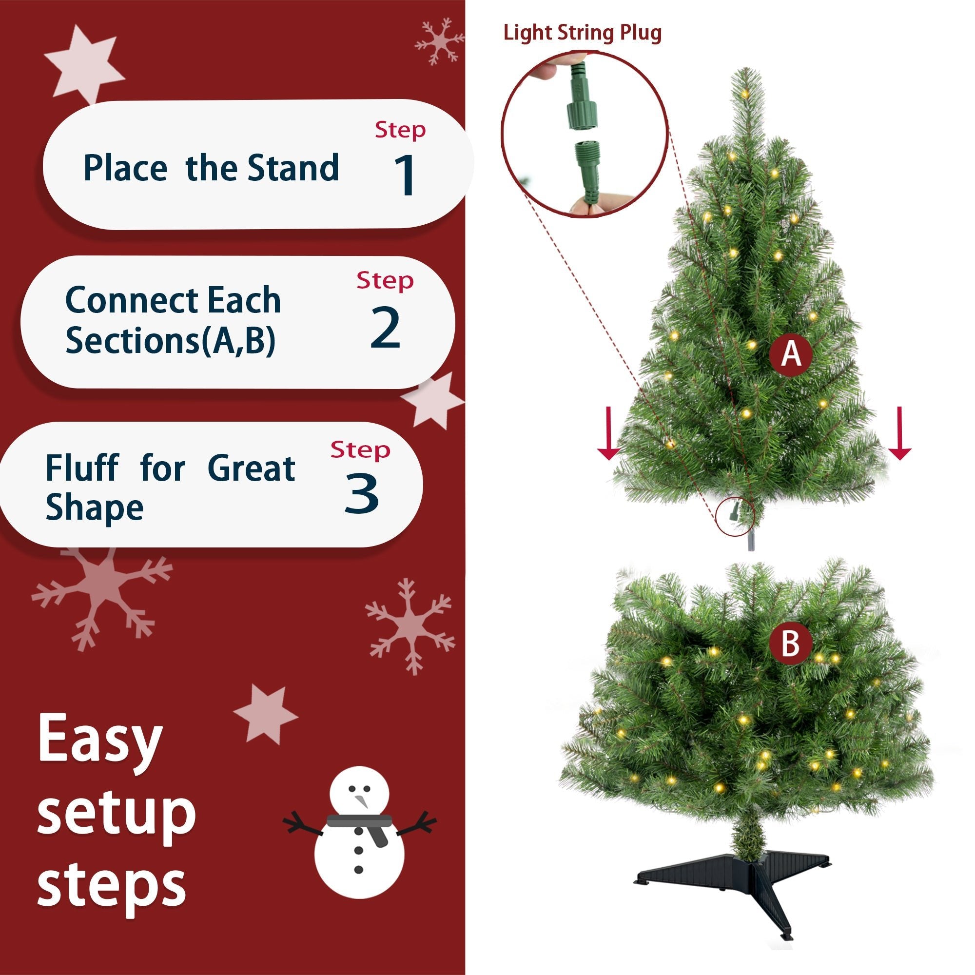 4ft Artificial Christmas Tree Prelit with Stand,100 Warm White LED Lights,Realistic 241 Branch Tips PVC Green Norwood Spruce Tree Easy Assembly for Indoor,Home