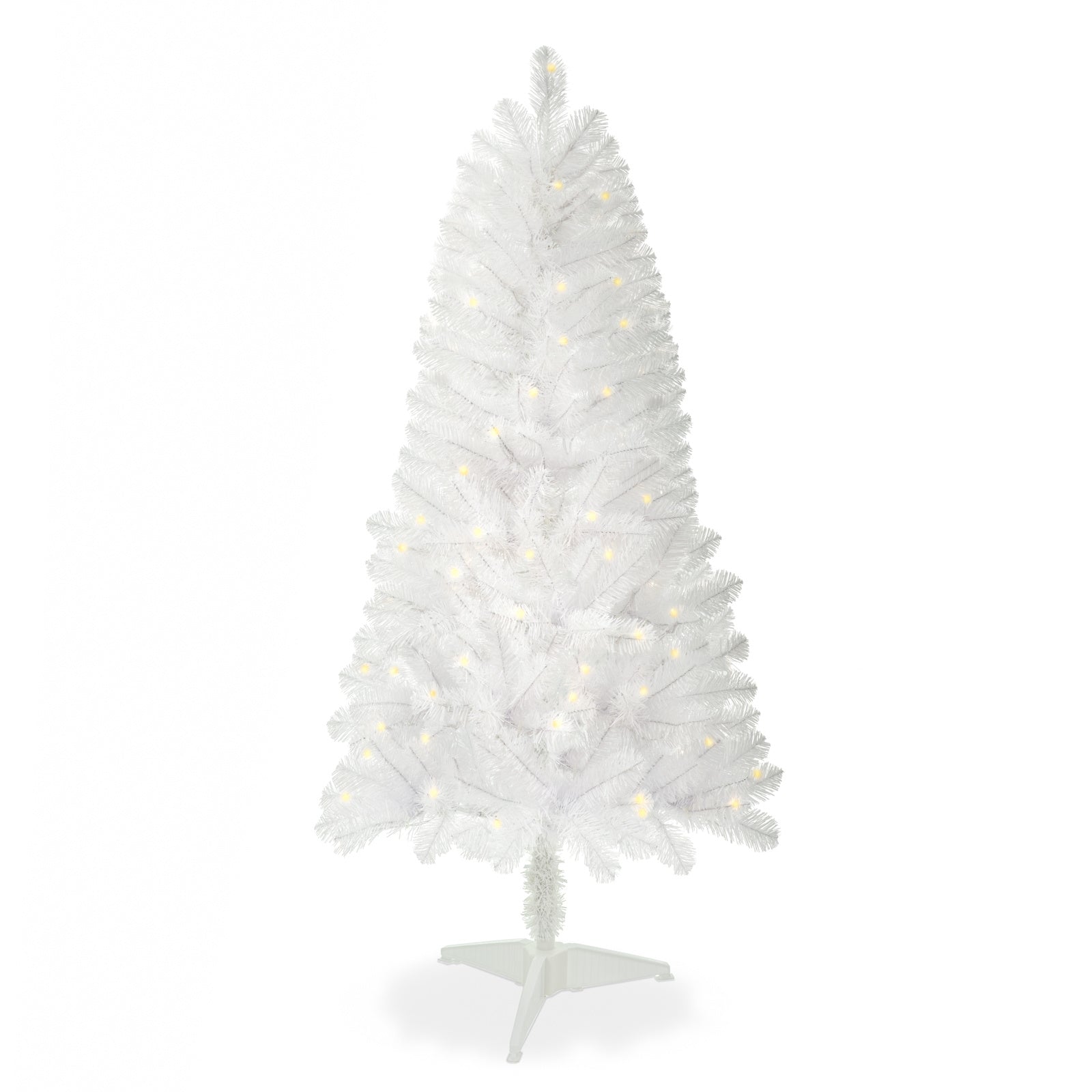 4ft White Artificial Christmas Tree Prelit With Stand ,100 Warm White Led Lights, Realistic 241 Branch Tips PVC White Norwood Spruce Tree Easy Assembly For Indoor, Home