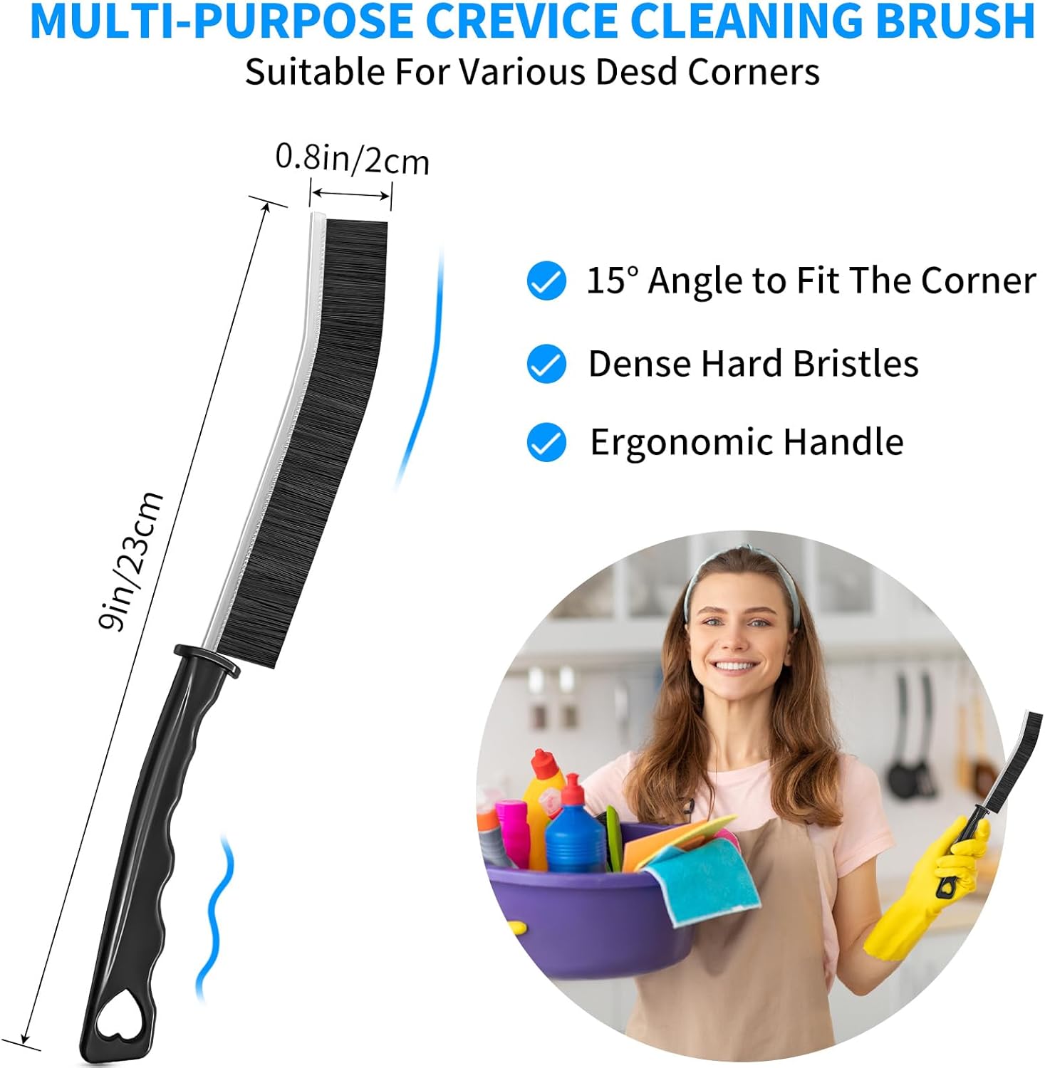 4TH Multi-Purpose Hard Bristle Crevice Cleaning Brush -Deep Reach Gap Cleaning Tool for Household Use -Versatile, Durable, Thin Brush to Clean Tight Spaces -4 Pcs, Black