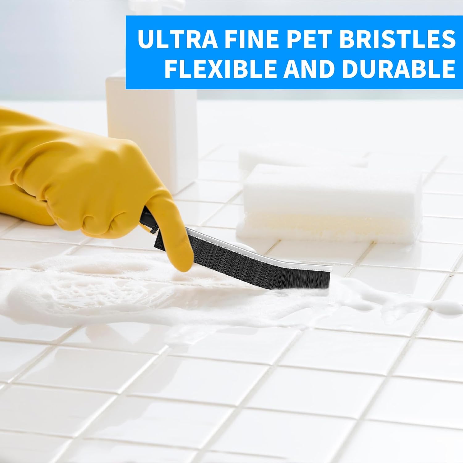 4TH Multi-Purpose Hard Bristle Crevice Cleaning Brush -Deep Reach Gap Cleaning Tool for Household Use -Versatile, Durable, Thin Brush to Clean Tight Spaces -4 Pcs, Black