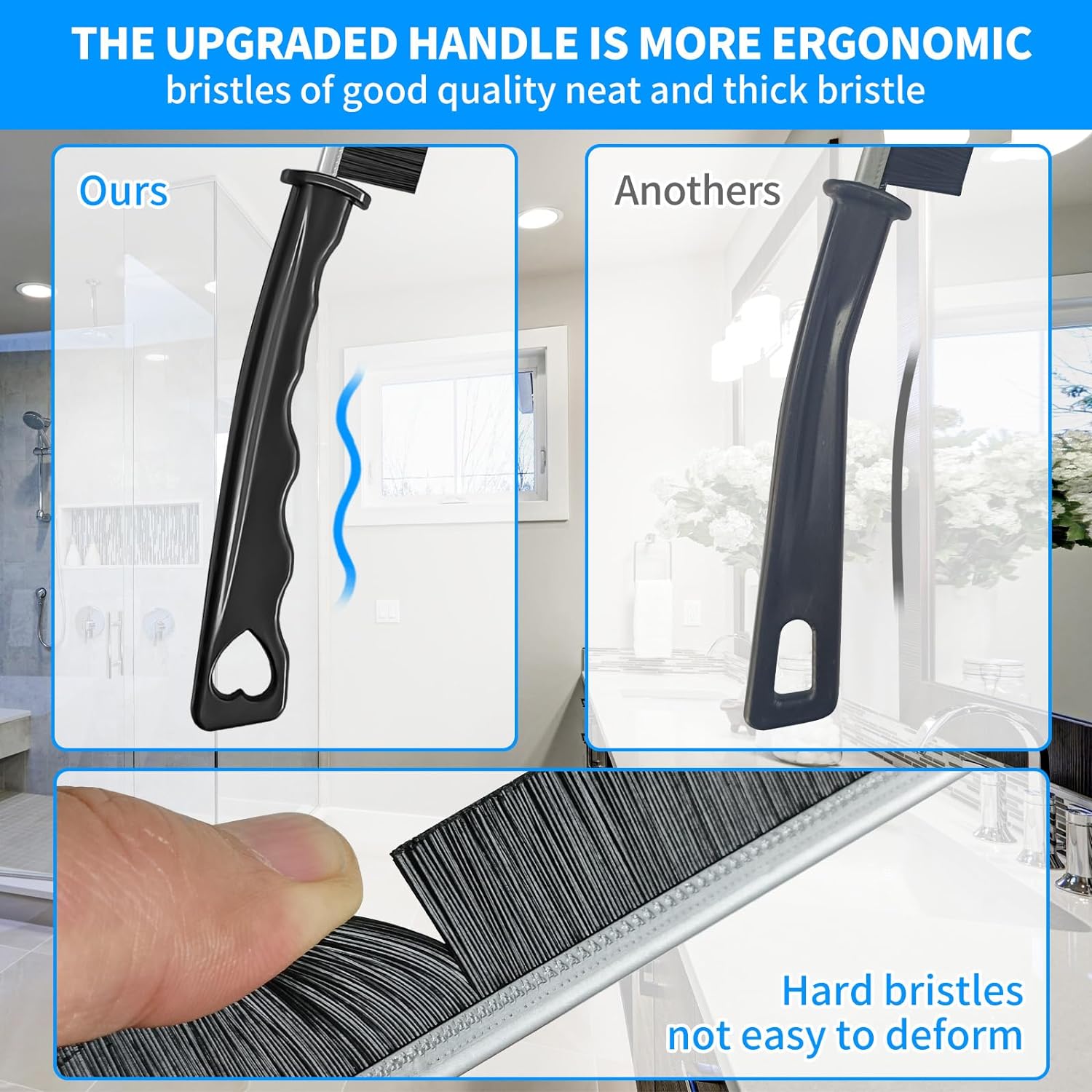 4TH Multi-Purpose Hard Bristle Crevice Cleaning Brush -Deep Reach Gap Cleaning Tool for Household Use -Versatile, Durable, Thin Brush to Clean Tight Spaces -4 Pcs, Black