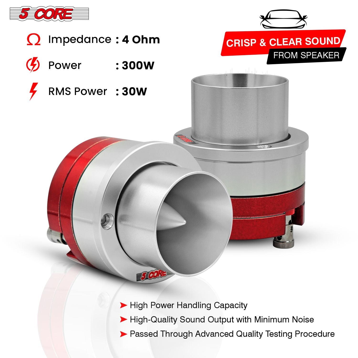 5 Core 3.5 Inch Tweeters 60W Max 30W RMS 25.4mm Voice Coil Super Tweeter Car Audio - TW ND 02 RED