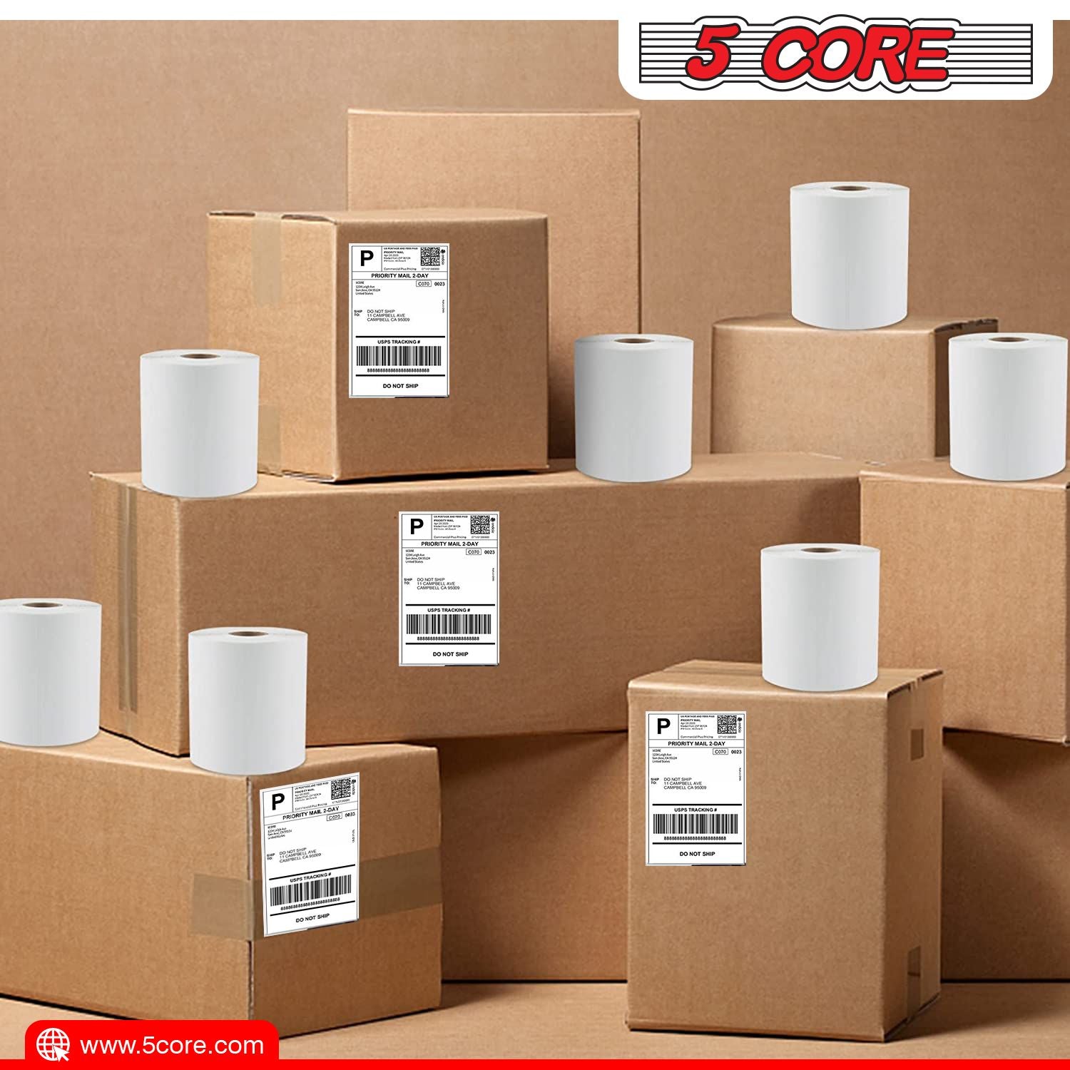 5 Core 4"x6" Direct Thermal Shipping Label 16Pk 4x6 Roll Direct 250/paper Sticker/Perforated White Mailing Labels, Commercial Grade, Premium Adhesive, Works w Most Thermal Printers- DTL 16PK