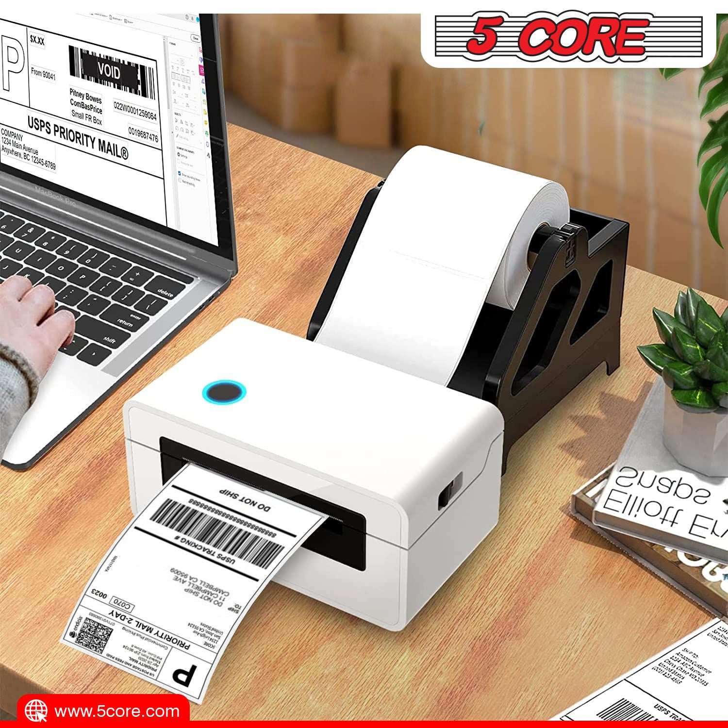 5 Core 4"x6" Direct Thermal Shipping Label 16Pk 4x6 Roll Direct 250/paper Sticker/Perforated White Mailing Labels, Commercial Grade, Premium Adhesive, Works w Most Thermal Printers- DTL 16PK