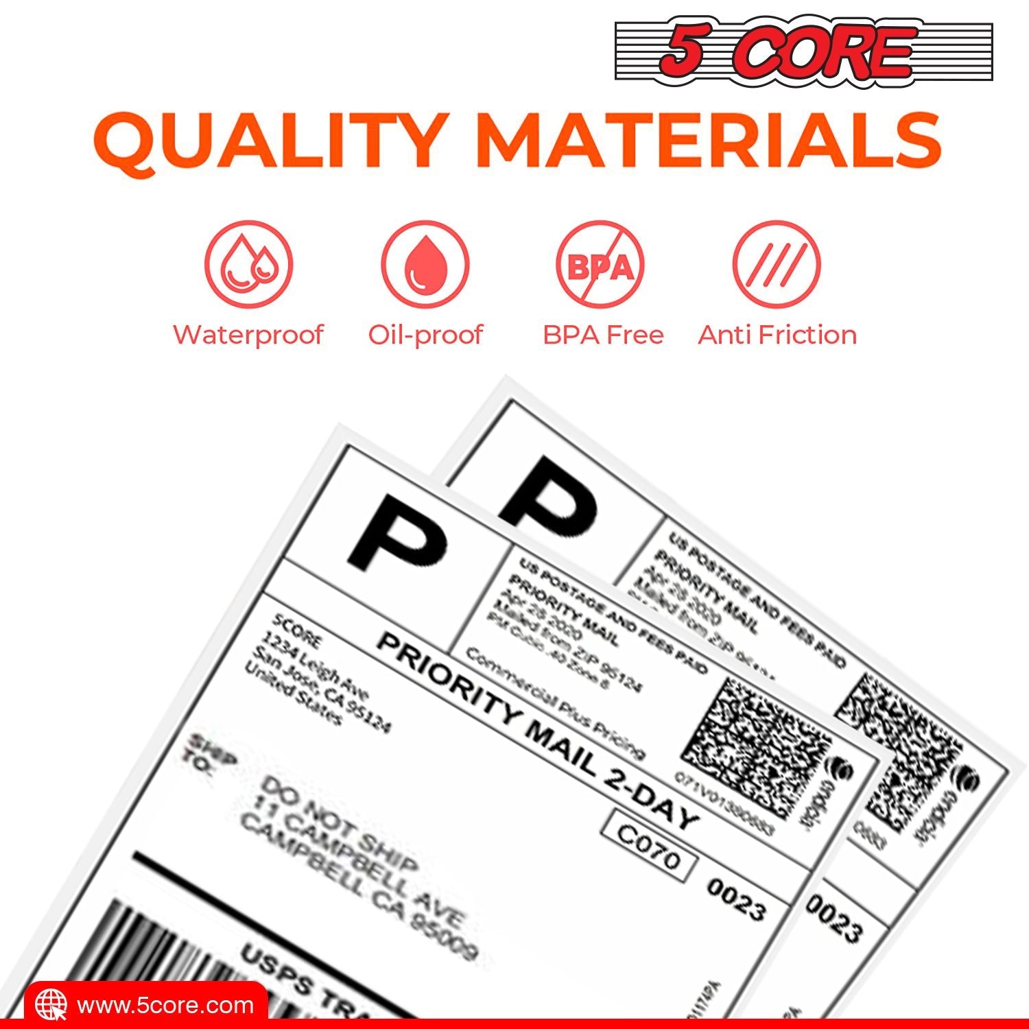 5 Core 4"x6" Direct Thermal Shipping Label 16Pk 4x6 Roll Direct 250/paper Sticker/Perforated White Mailing Labels, Commercial Grade, Premium Adhesive, Works w Most Thermal Printers- DTL 16PK