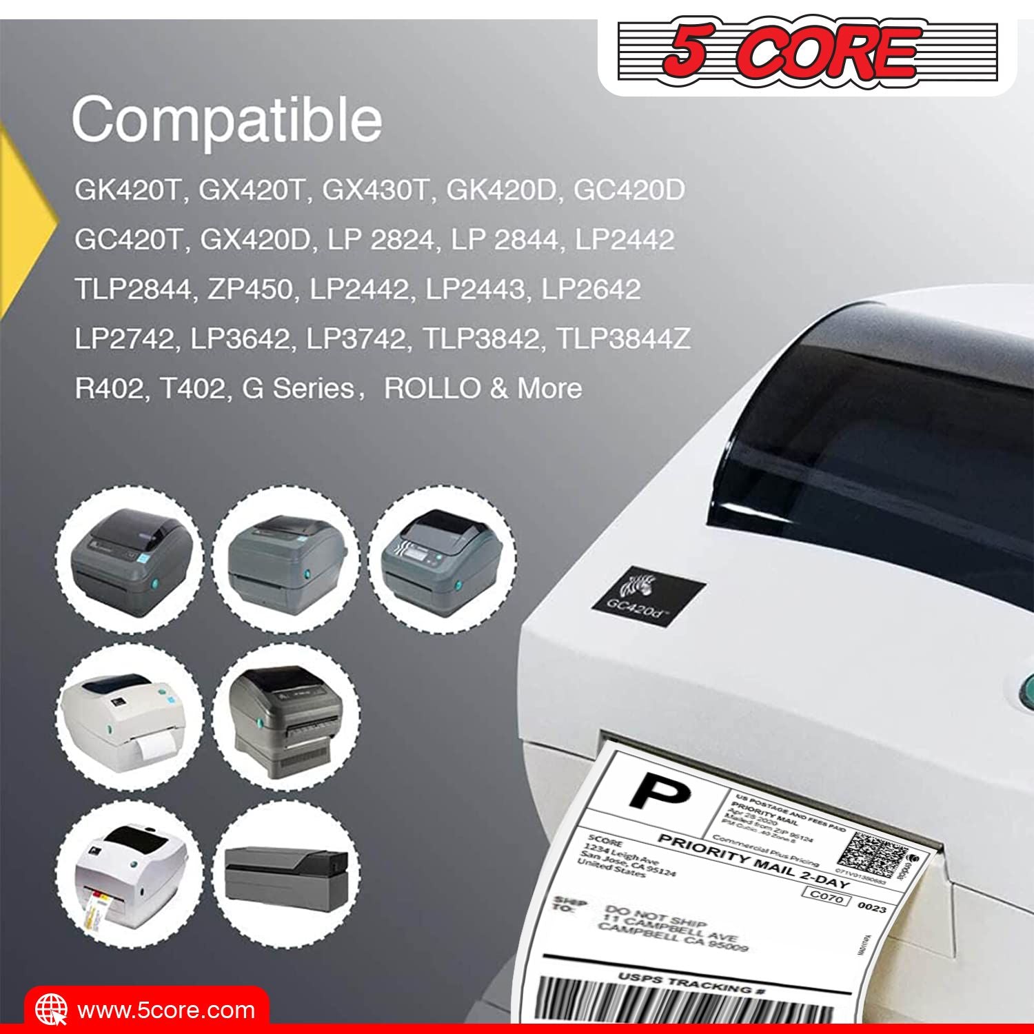 5 Core 4"x6" Direct Thermal Shipping Label 16Pk 4x6 Roll Direct 250/paper Sticker/Perforated White Mailing Labels, Commercial Grade, Premium Adhesive, Works w Most Thermal Printers- DTL 16PK