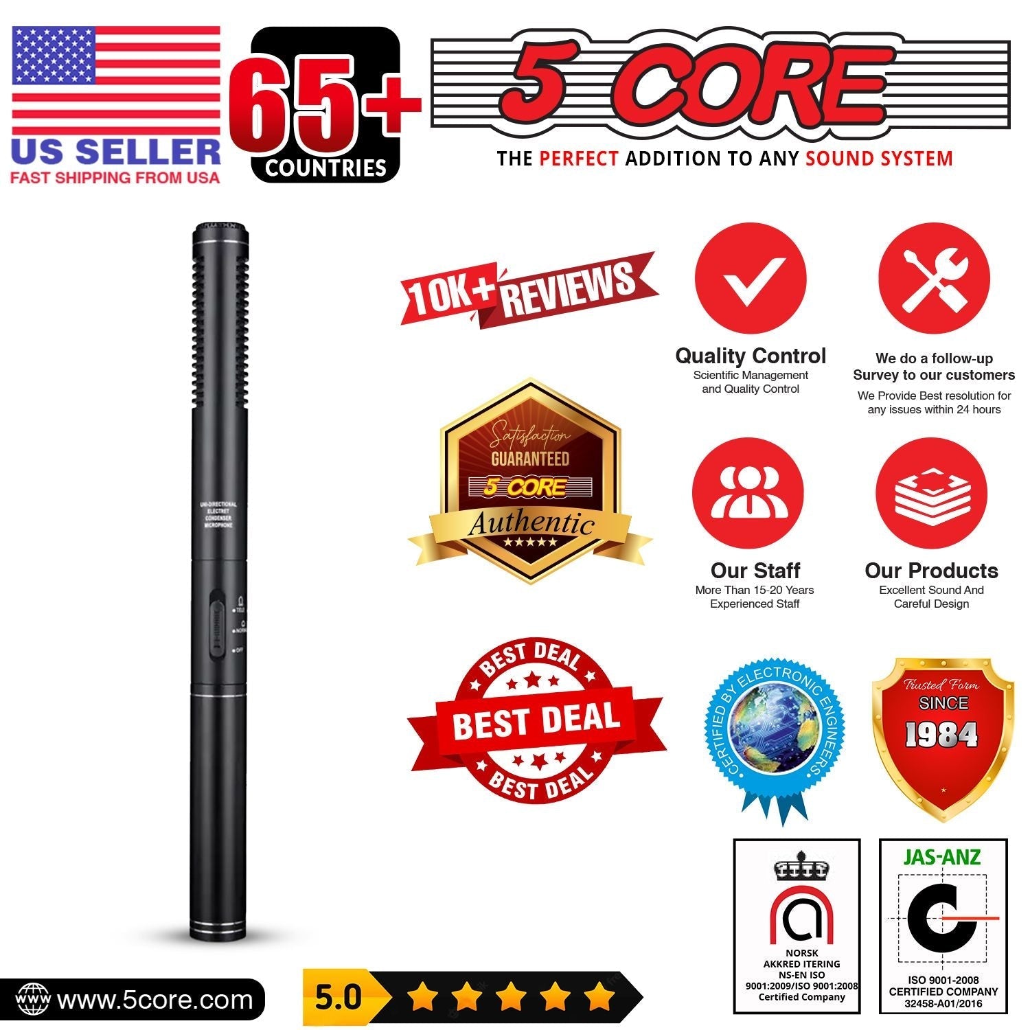 5 Core Boom Mic Professional Shotgun Microphone for Camera XLR Electret Condenser Interview Microfono for Reporter Video, Interview, Vlogging, Broadcast Mic - IM 320