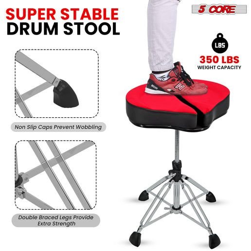 5 Core Drum Throne Sponge Padded Guitar Stool Drummer Seat for Adults & Kids - DS GT RED-VEL
