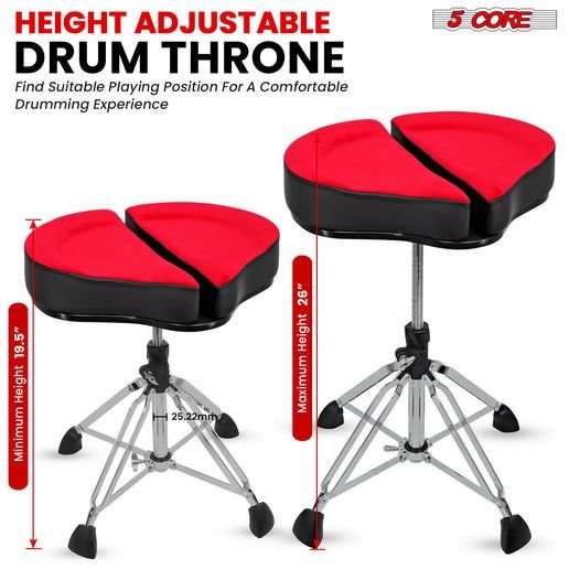 5 Core Drum Throne Sponge Padded Guitar Stool Drummer Seat for Adults & Kids - DS GT RED-VEL