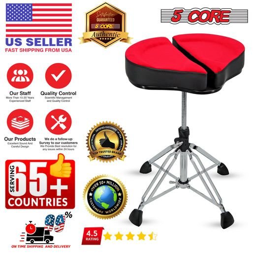 5 Core Drum Throne Sponge Padded Guitar Stool Drummer Seat for Adults & Kids - DS GT RED-VEL
