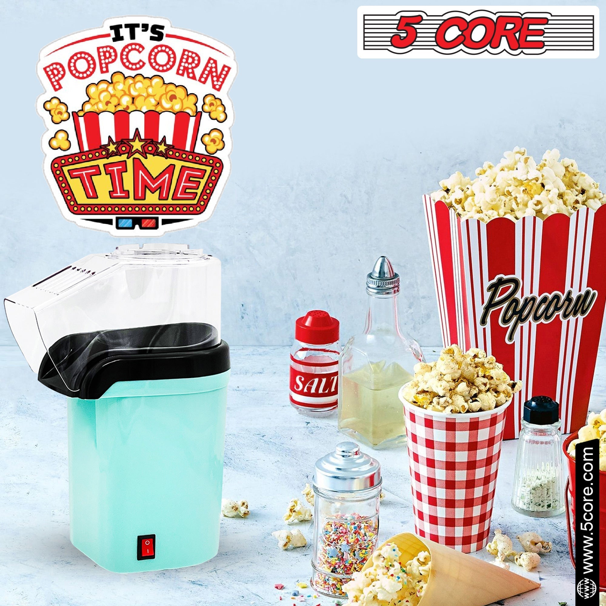 5 Core Popcorn Machine 16 Cup Capacity Hot Air Popper Mini Portable Tabletop Electric Pop Corn Maker Maquina Para Hacer Palomitas De Maiz For Home Movie Party