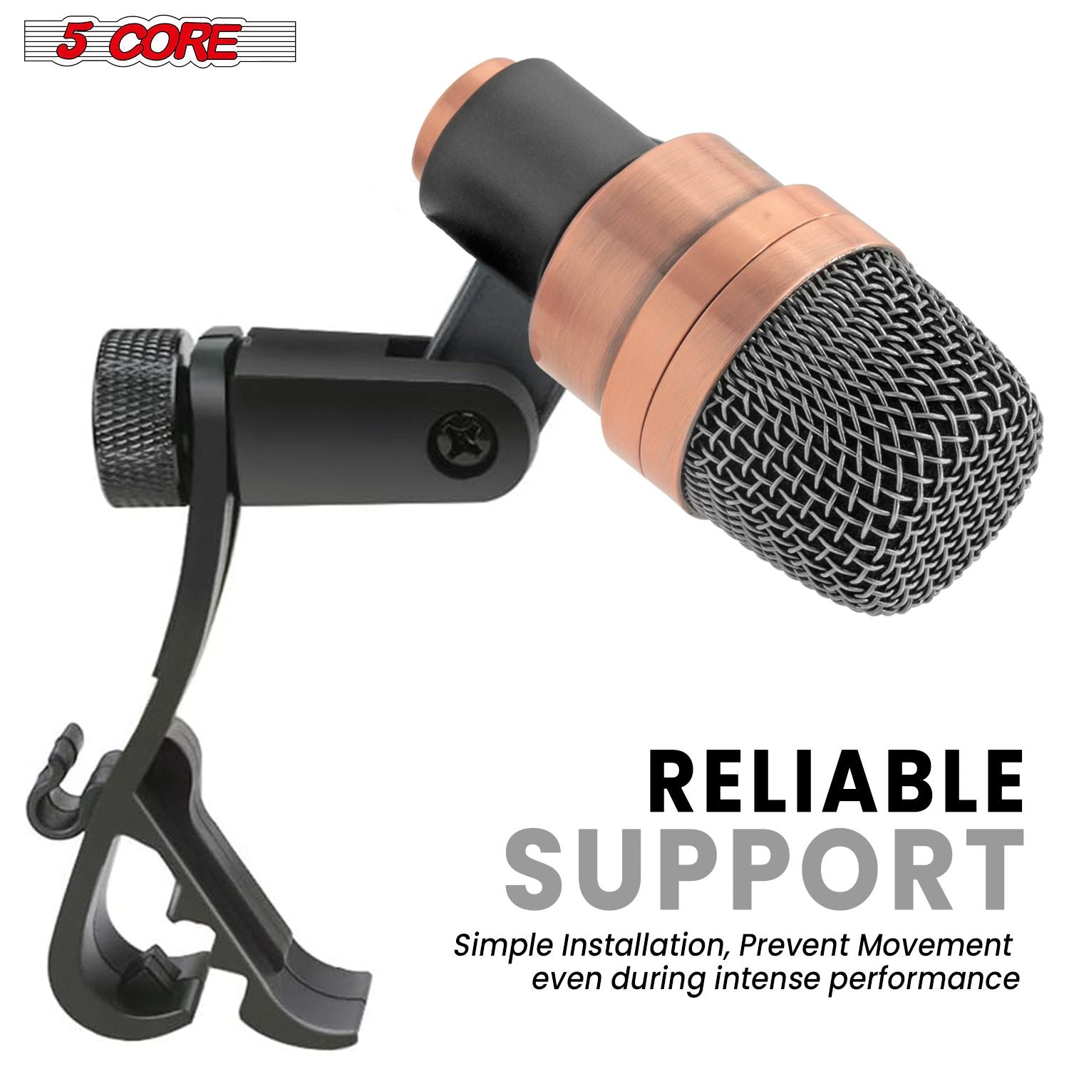 5 CORE Snare Microphone Copper Finish XLR Wired Cardioid Uni Directional Tom Kick Drum Mic w Swivel Mount Steel Mesh Grille Rim Mount - SNARE XP COPPERX