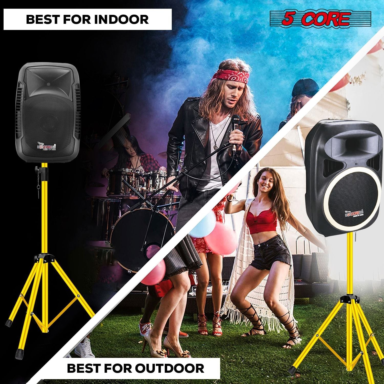 5 Core Speaker Stand 2Pcs Tripod Floor Tall Adjustable Up to 72 Inch DJ Studio Monitor Stands Pole Mount