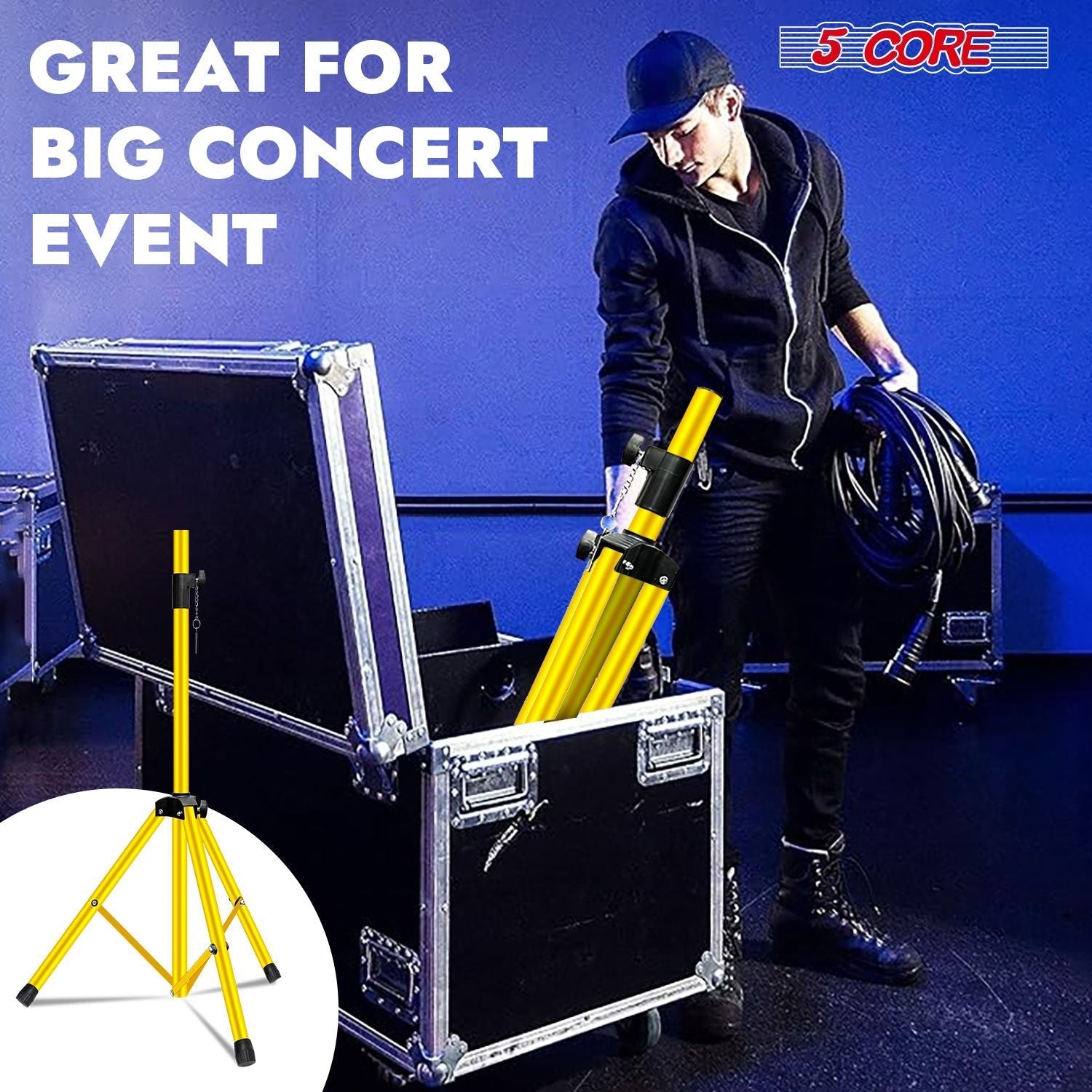 5 Core Speaker Stand 2Pcs Tripod Floor Tall Adjustable Up to 72 Inch DJ Studio Monitor Stands Pole Mount