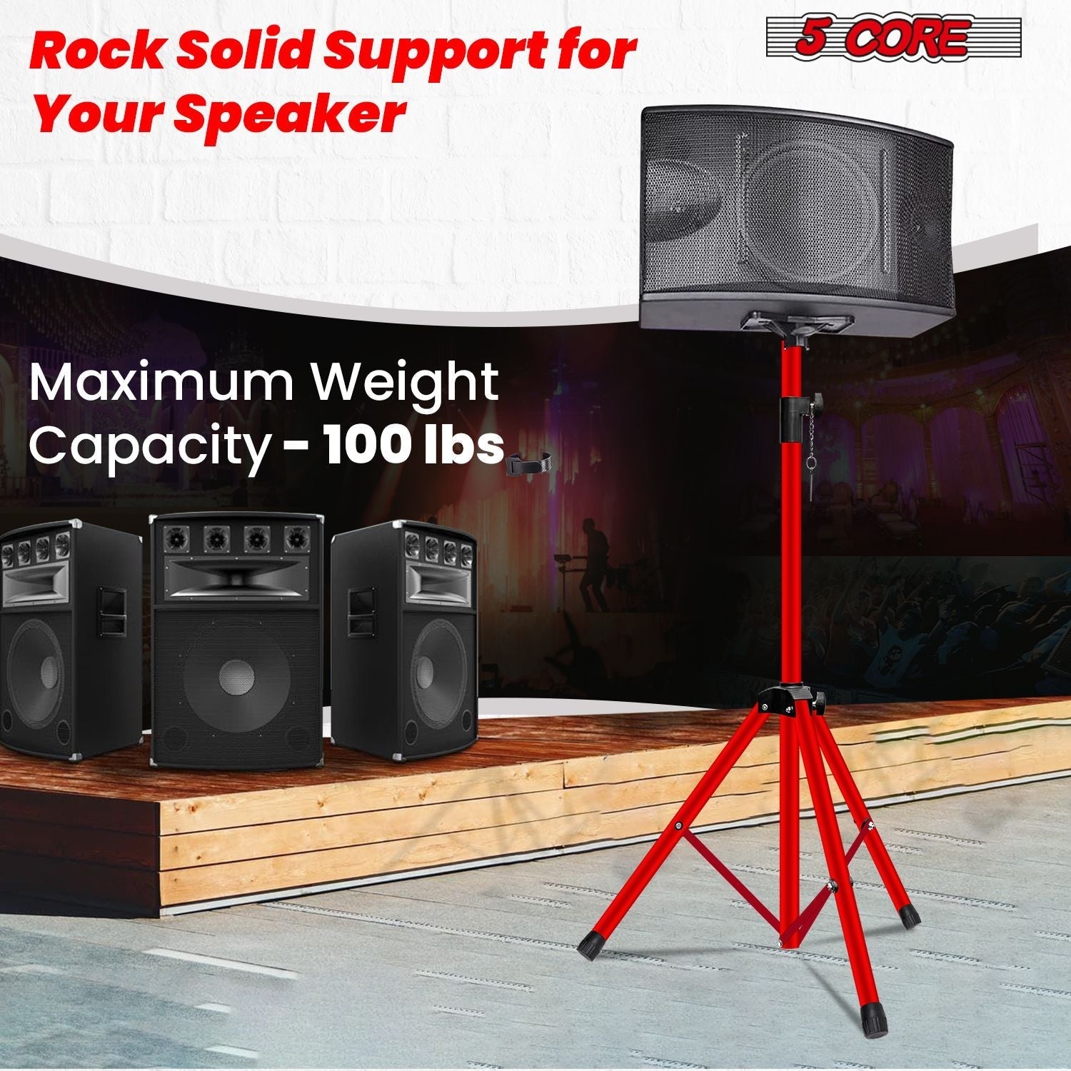 5 Core Speaker Stand 2Pcs Tripod Floor Tall Adjustable Up to 72 Inch DJ Studio Monitor Stands Pole Mount