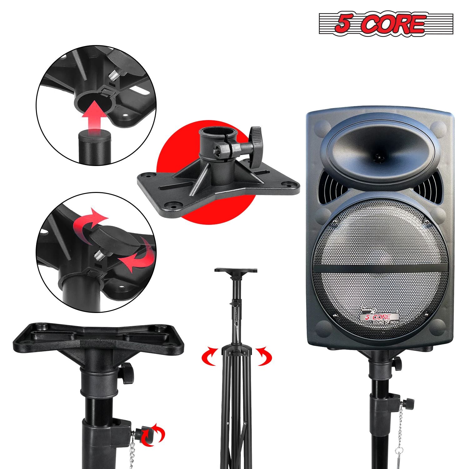 5 Core Speaker Stand 2Pcs Tripod Floor Tall Adjustable Up to 72 Inch DJ Studio Monitor Stands Pole Mount