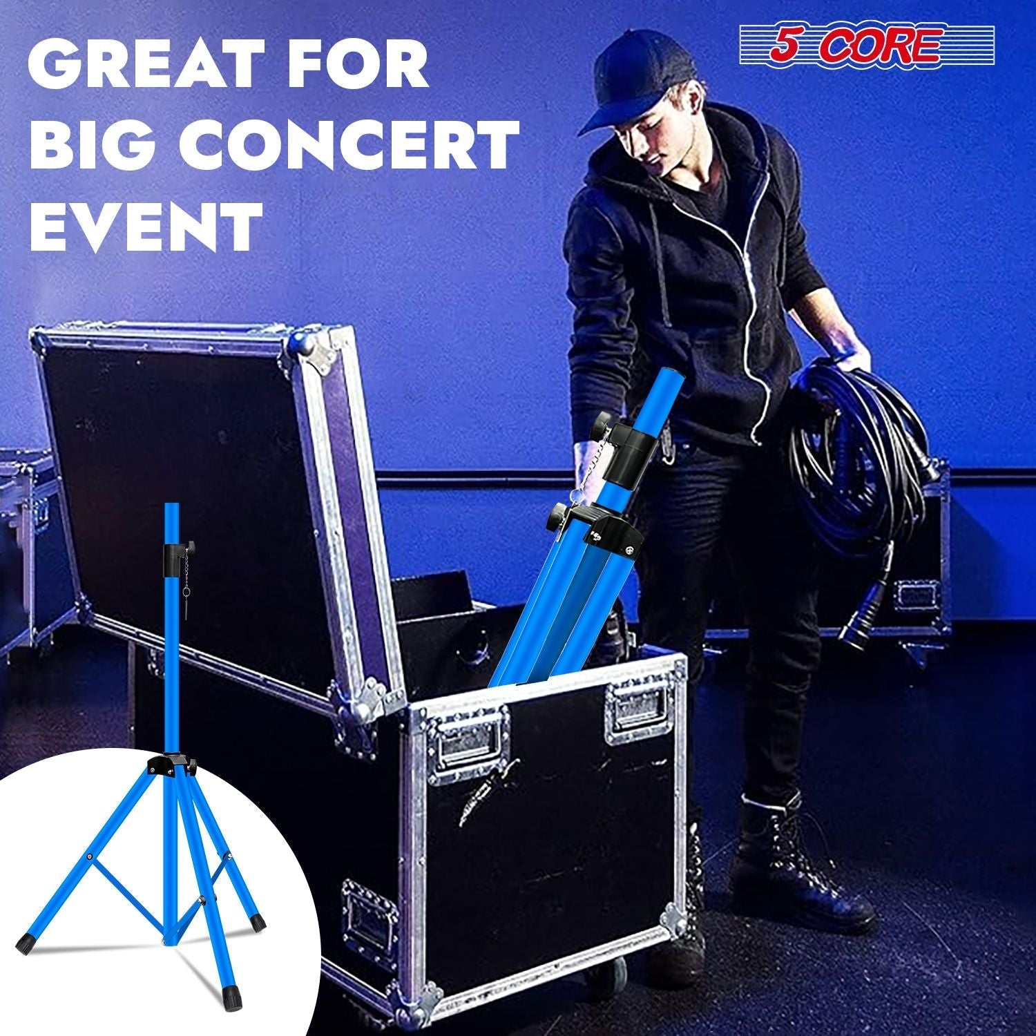 5 Core Speaker Stand 2Pcs Tripod Floor Tall Adjustable Up to 72 Inch DJ Studio Monitor Stands Pole Mount